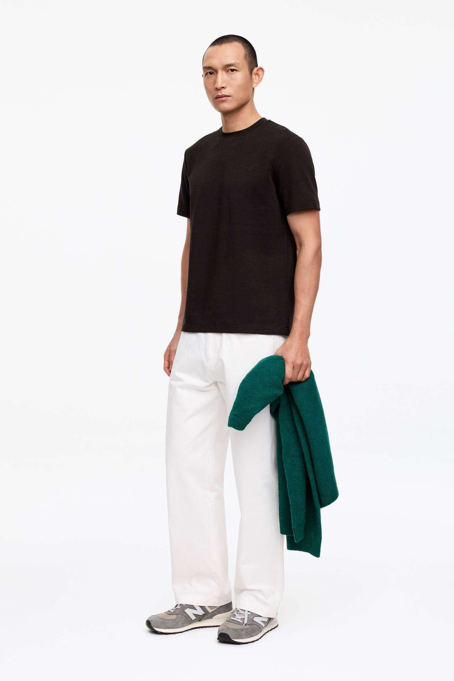 Klasyczny T-shirt z dzianiny interlock - Czarny/Biały - 5