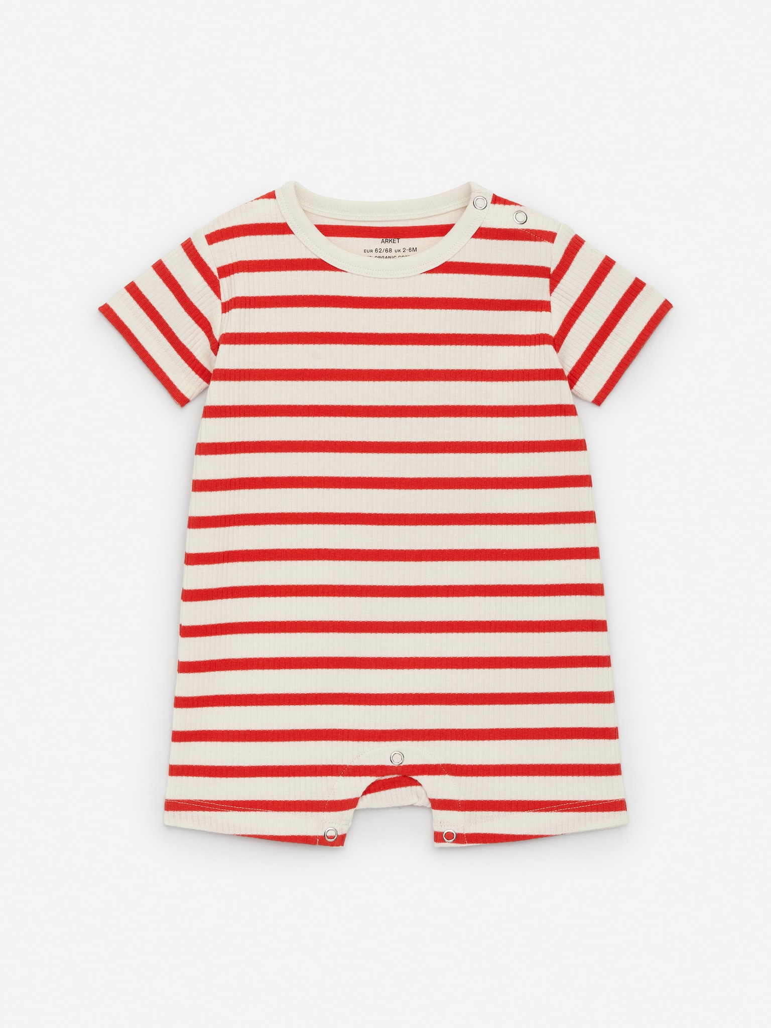 Kurzärmliger gerippter Jersey-Strampler - Rot/Cremeweiß/Flieder/Punkte in Rot