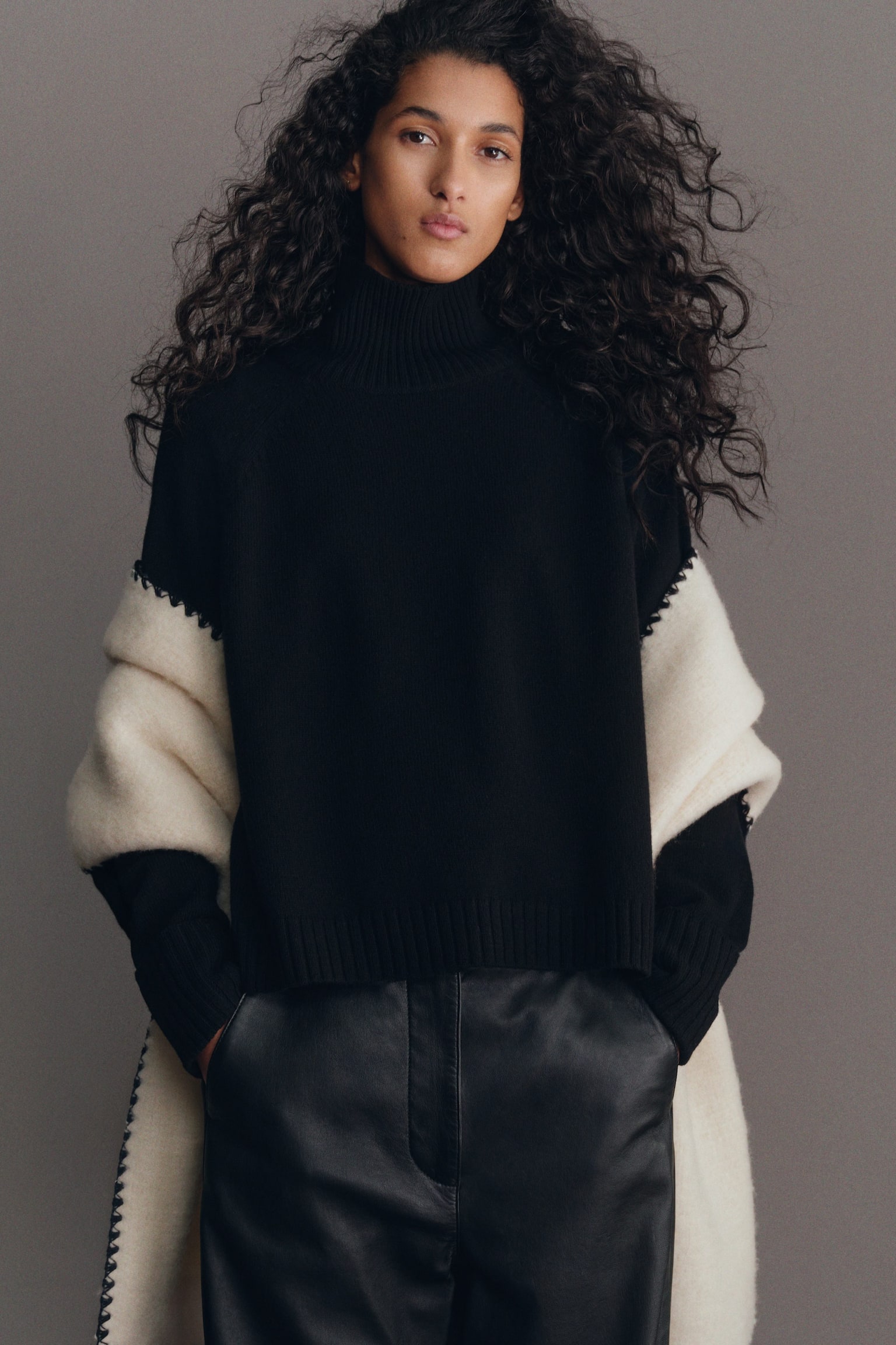 Pull en laine à col roulé - Noir/Gris foncé chiné - 1