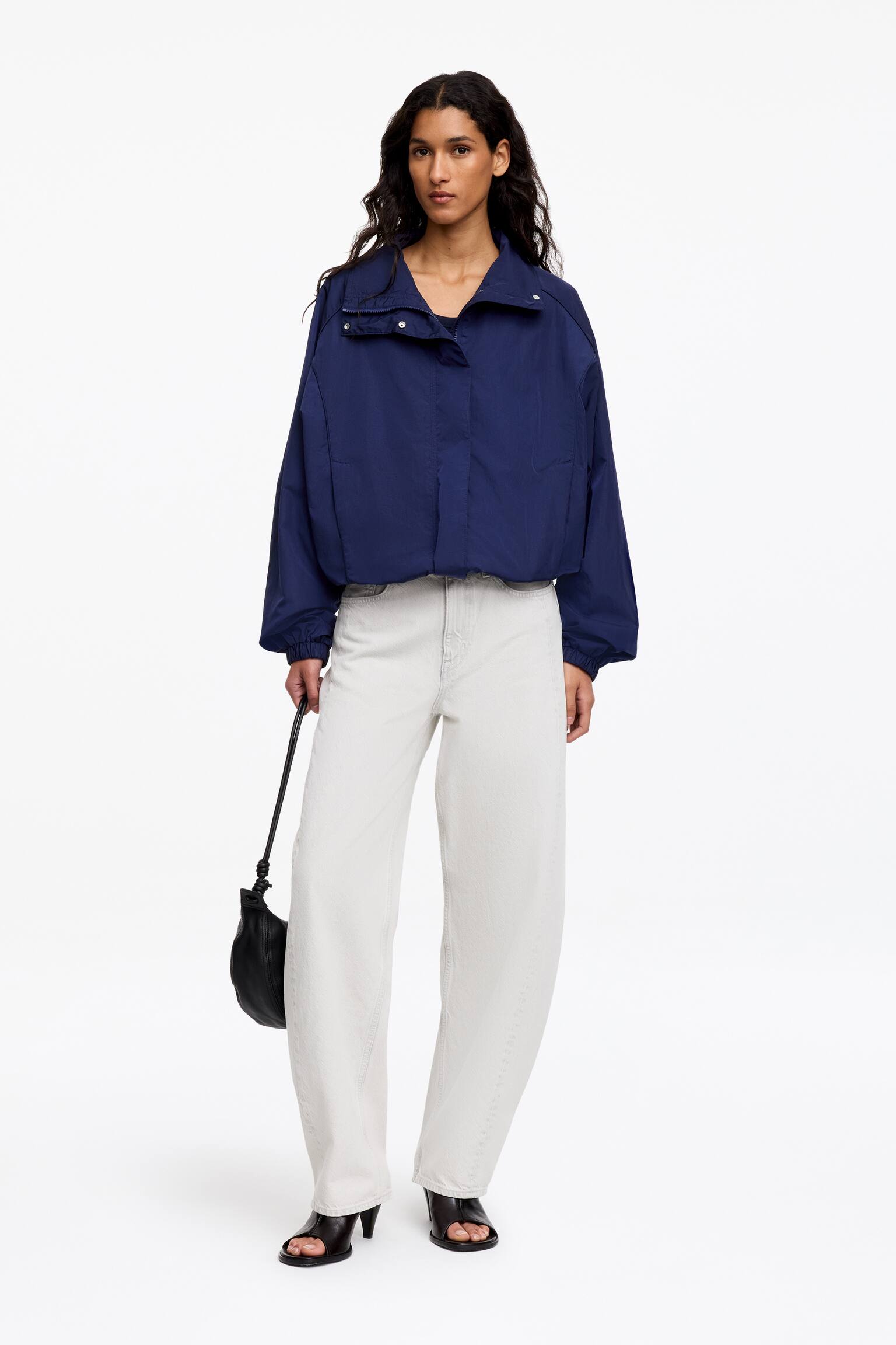 Funnel-Neck Nylon Jacket - Dark Blue/Black - 1