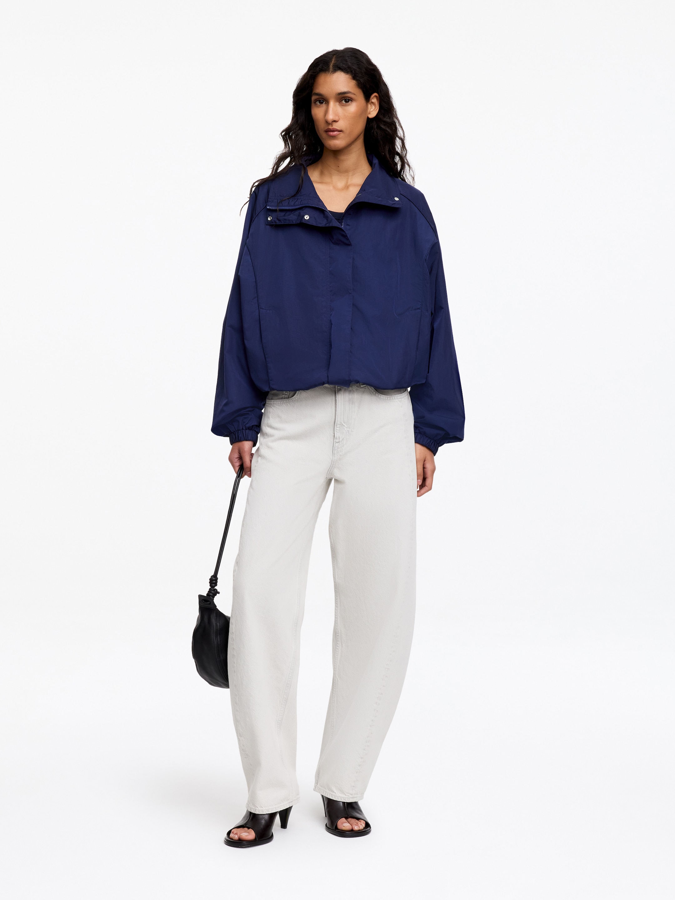 Funnel-Neck Nylon Jacket-Blue-20224