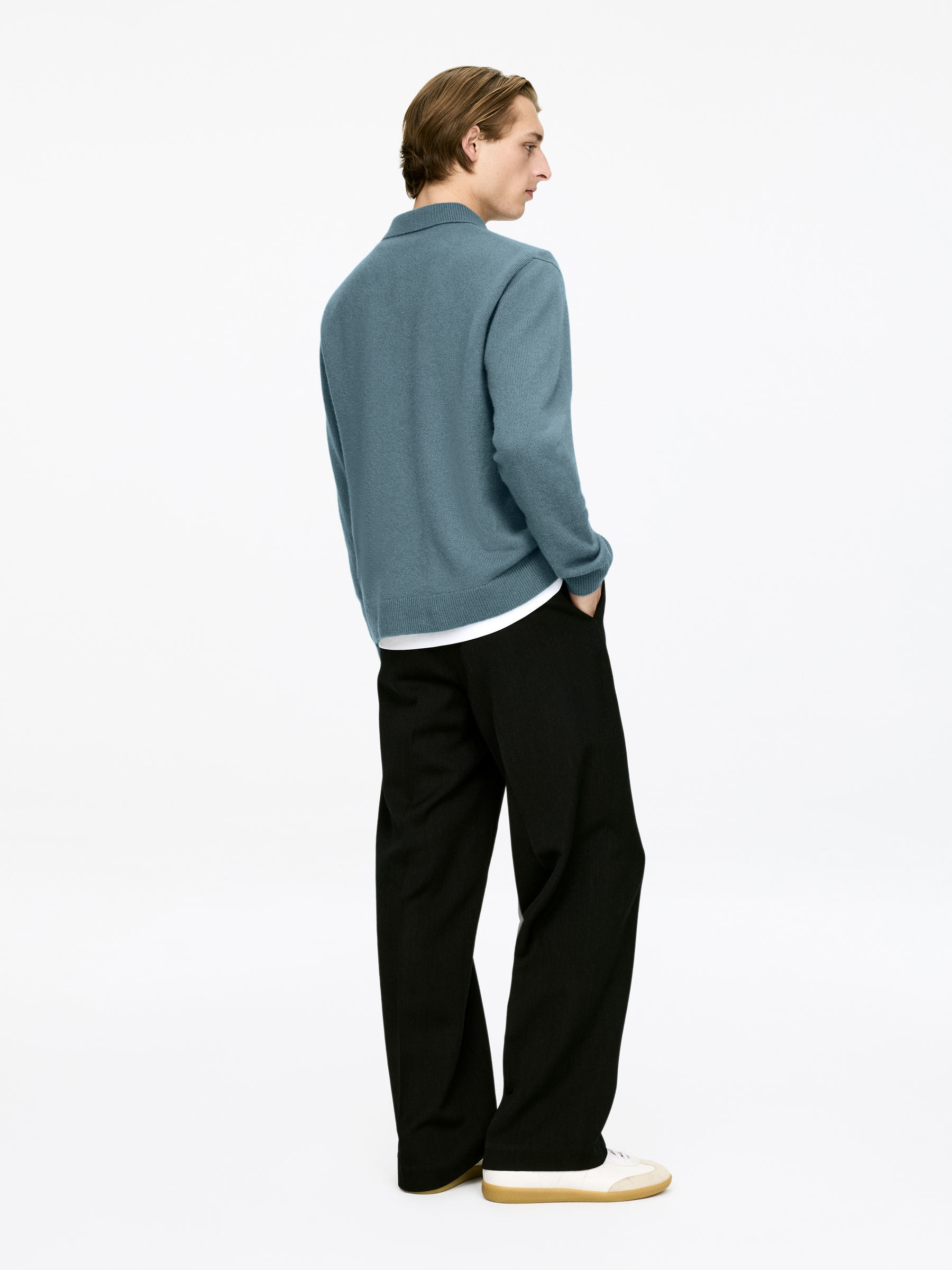 Pure Cashmere Polo Jumper - Dusty Turquoise - Relaxed fit - Men - StillMedia/Lookbook - 3