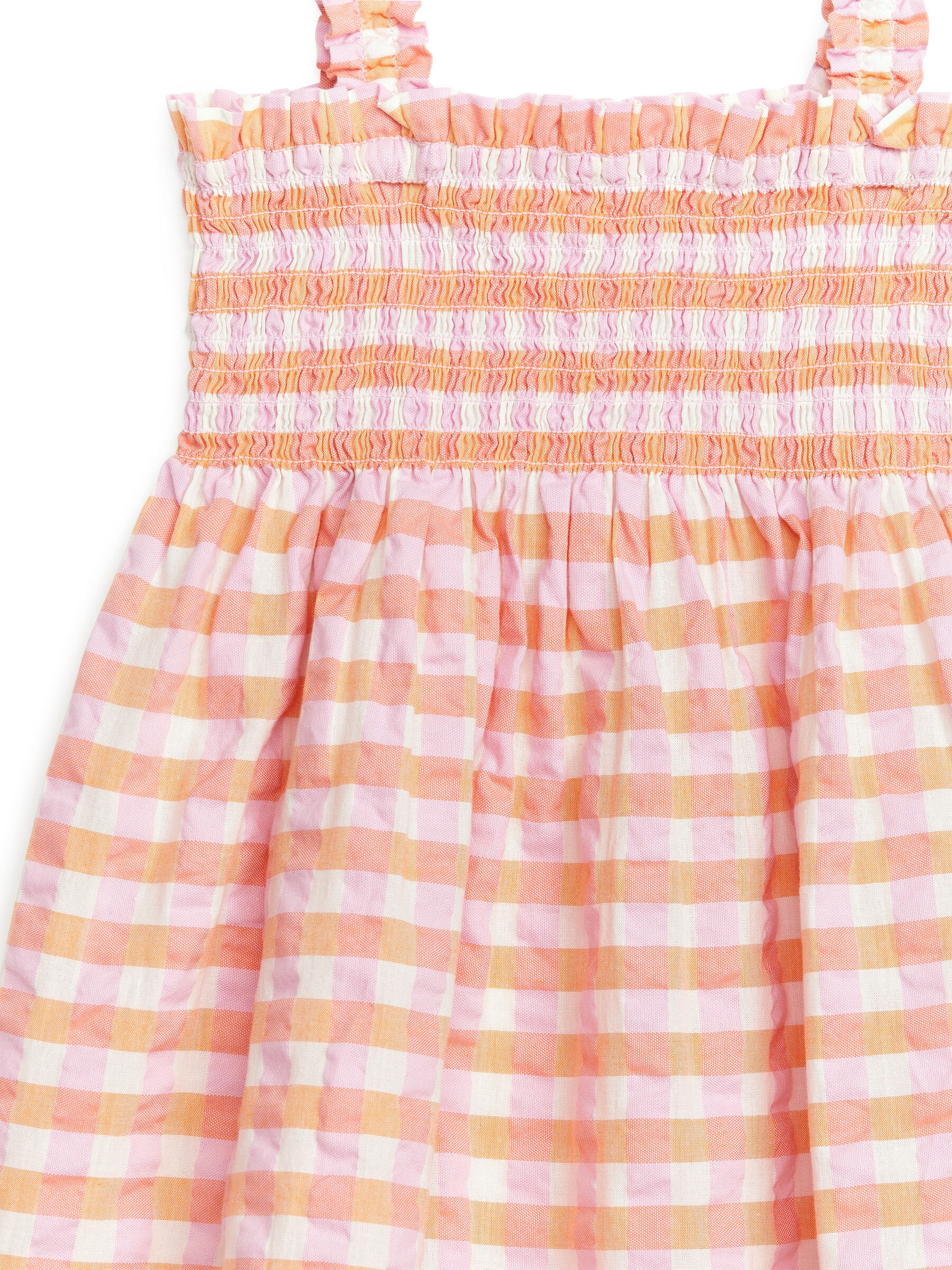 Abito in seersucker con lavorazione a punto smock - Arancione/Motivo a quadri - Regular fit - Children - StillMedia/DescriptiveDetail - 2