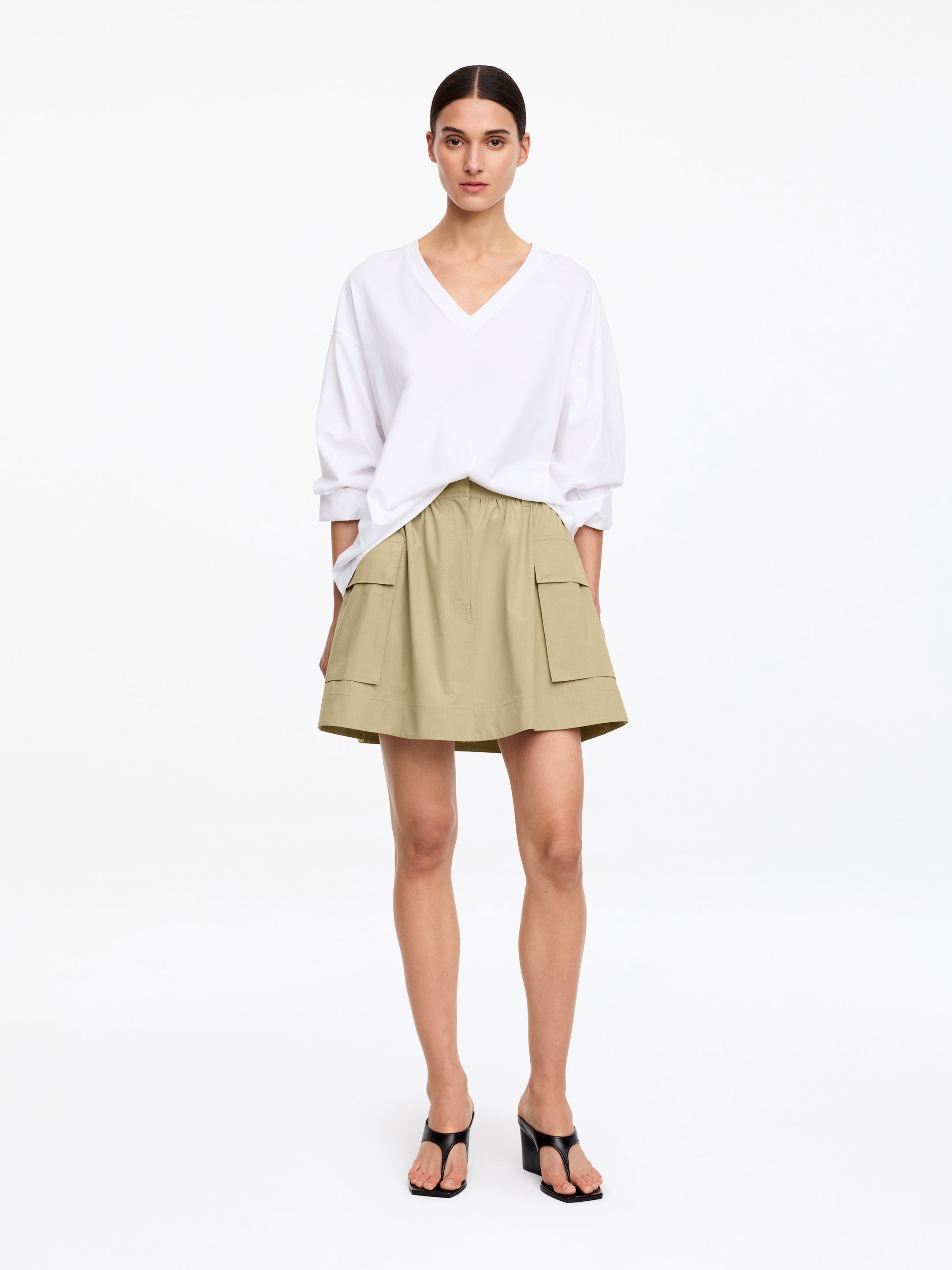 Cotton Utility Skirt-#9A947A-19098