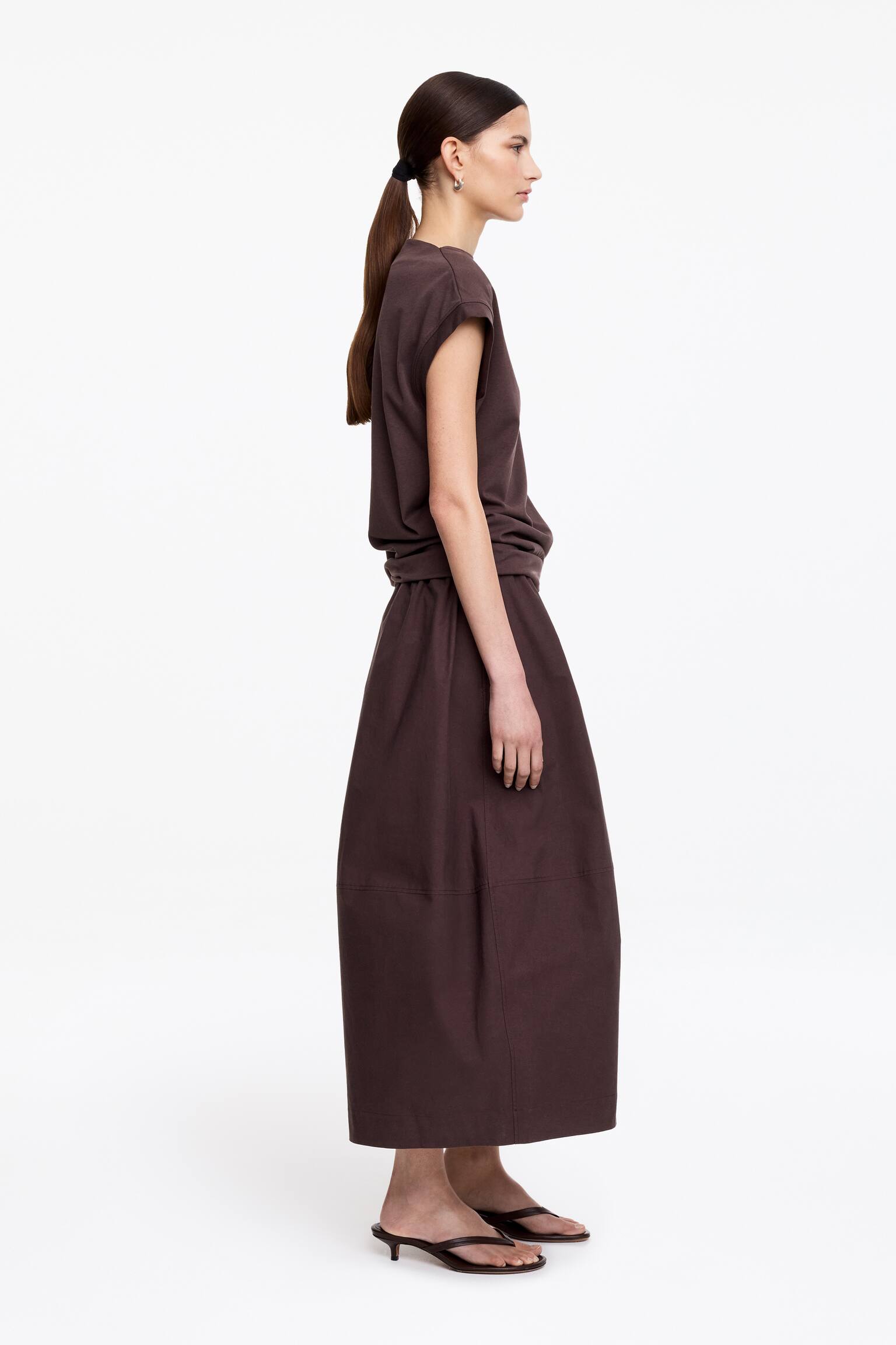 Fustă midi din bumbac - Maro Închis/Bej Deschis - 3