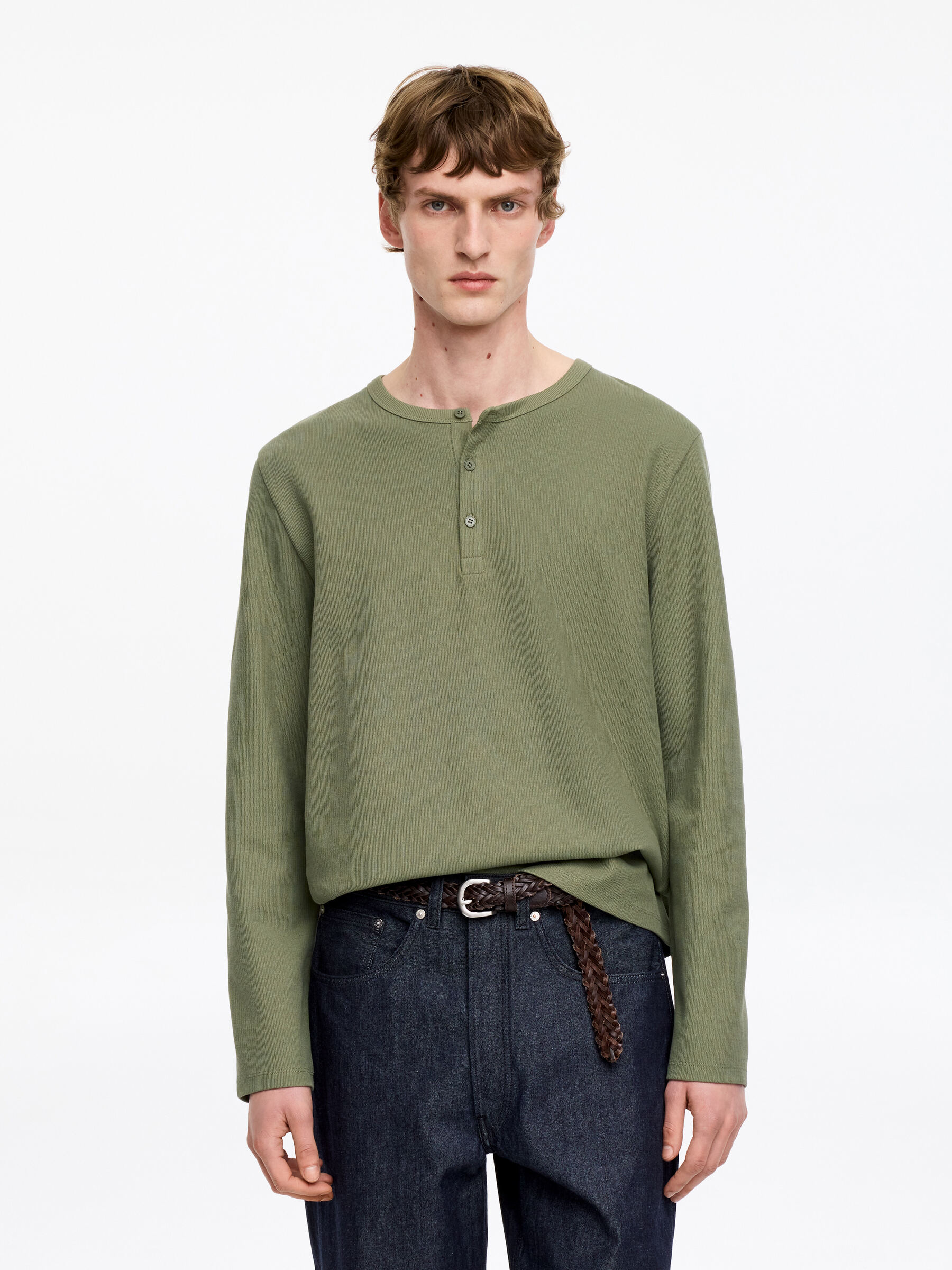 Fitted Henley Shirt - Khaki Green - Regular fit - Men - StillMedia/Lookbook - 4