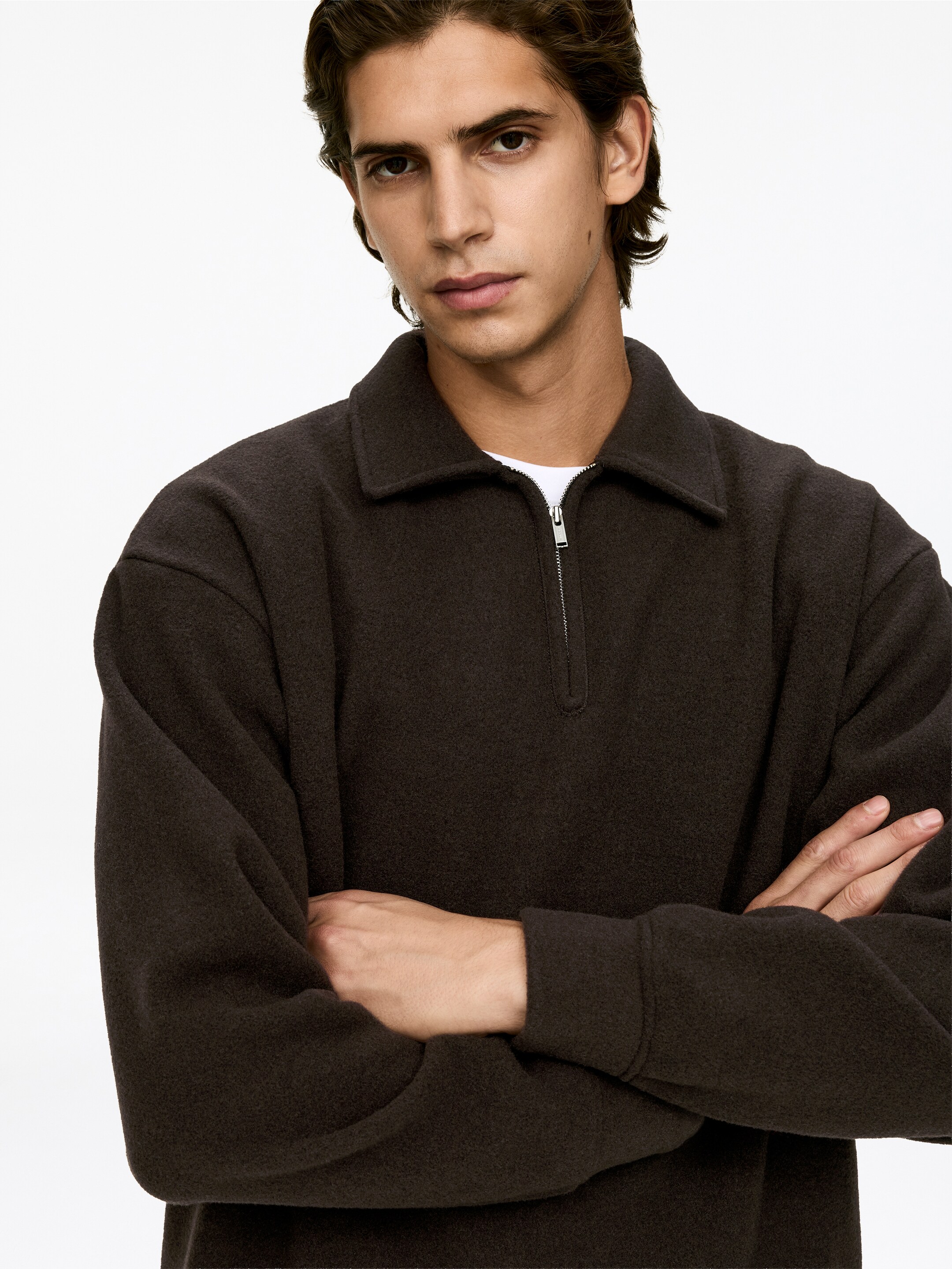 Προβολή μεγαλύτερης εικόνας: Double-Knit Half-Zip Jumper - Dark Brown - Men | H&M GR 3