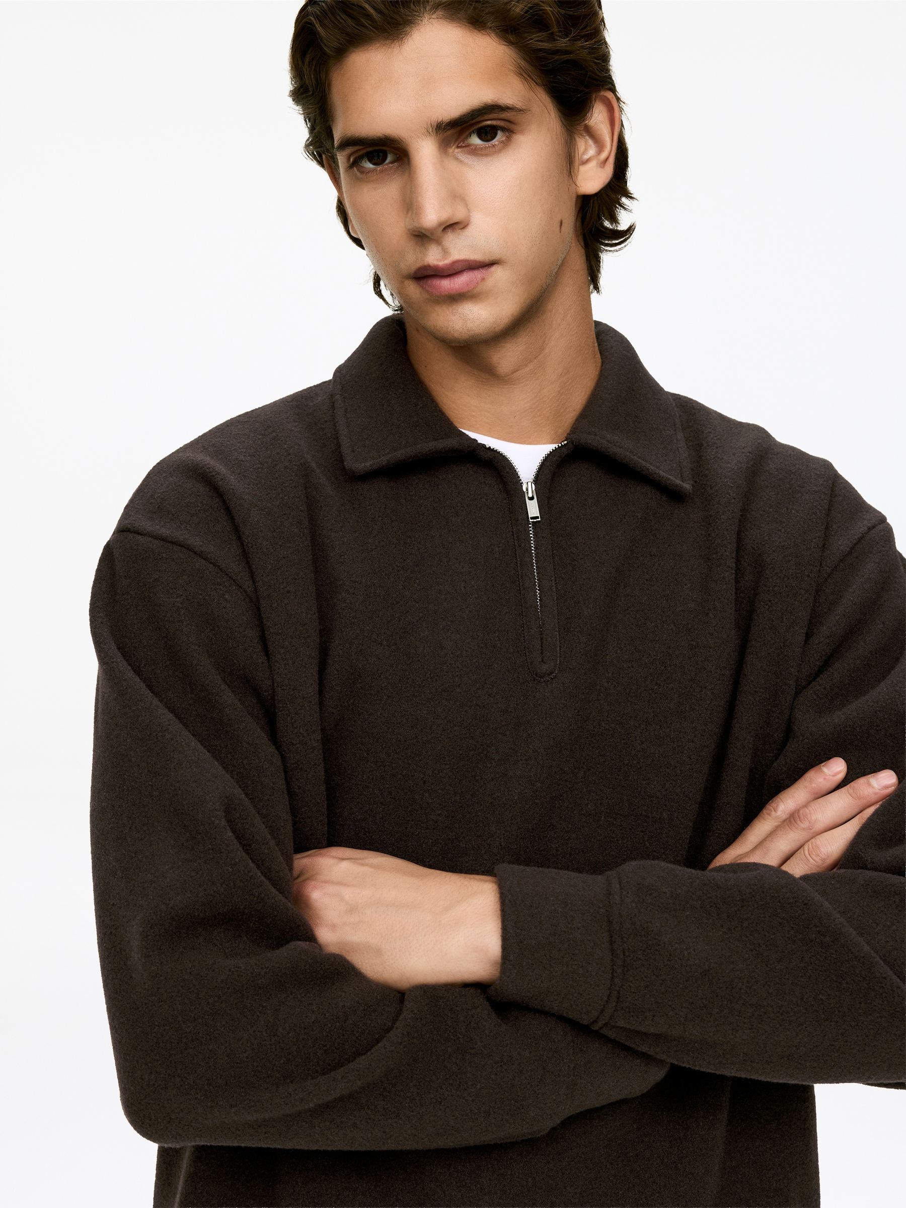 Double-Knit Half-Zip Jumper - Dark Brown - Relaxed fit - Men - StillMedia/Lookbook - 5