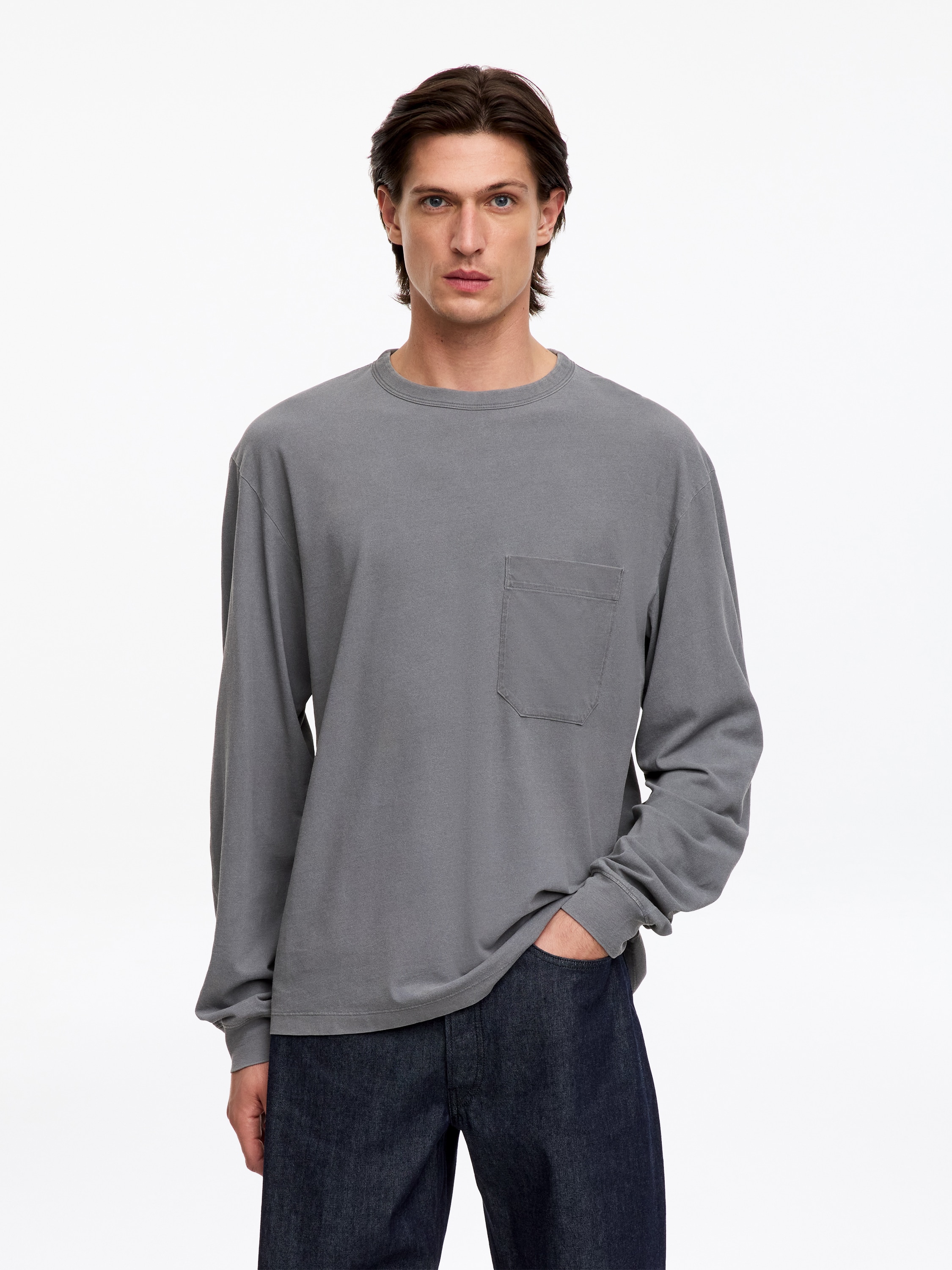 Relaxed Long-Sleeve T-Shirt - Grey/Mustard