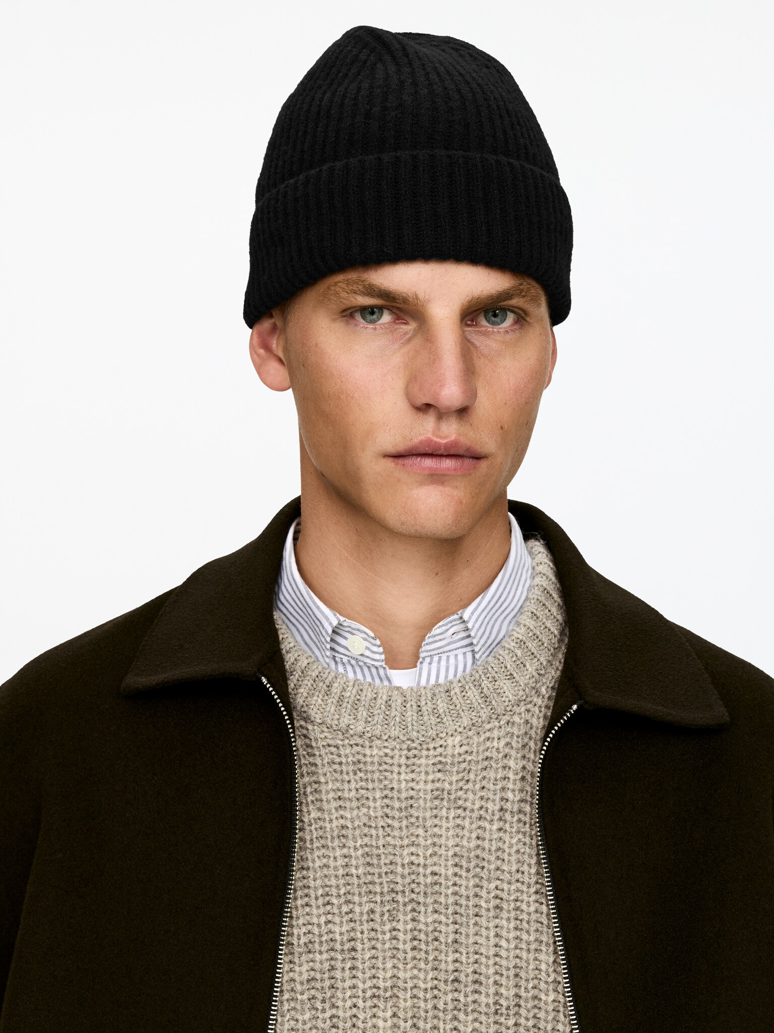 Rib-Knit Wool-Blend Beanie - Negru/Roșu/Albastru - 3