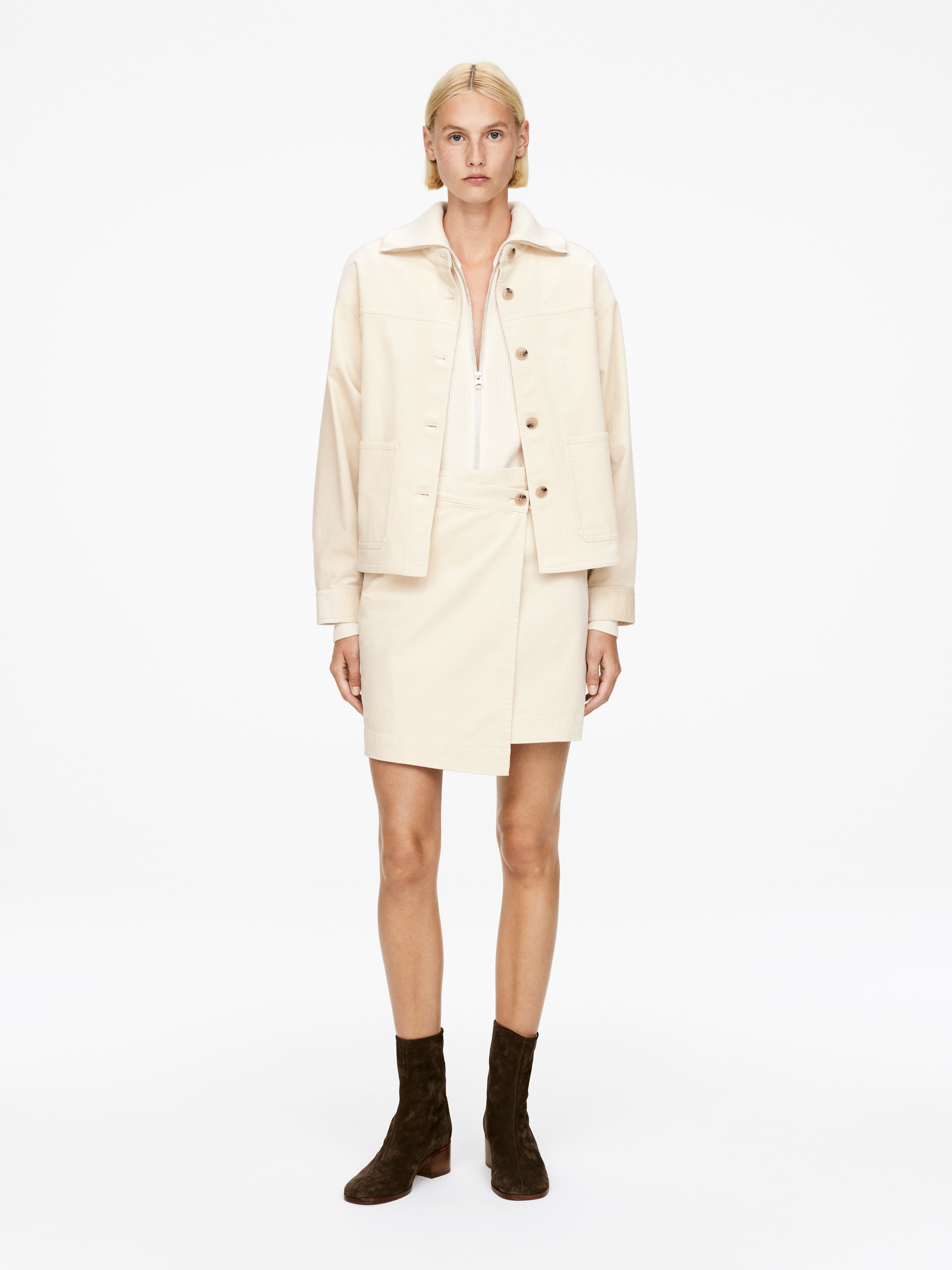 Kordfløyelomslagsskjørt - Lys beige