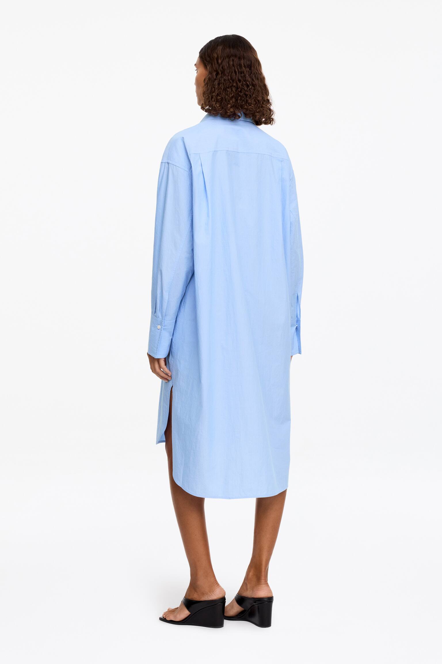 Weites Hemdkleid aus Baumwolle-Blau/Streifen - 4