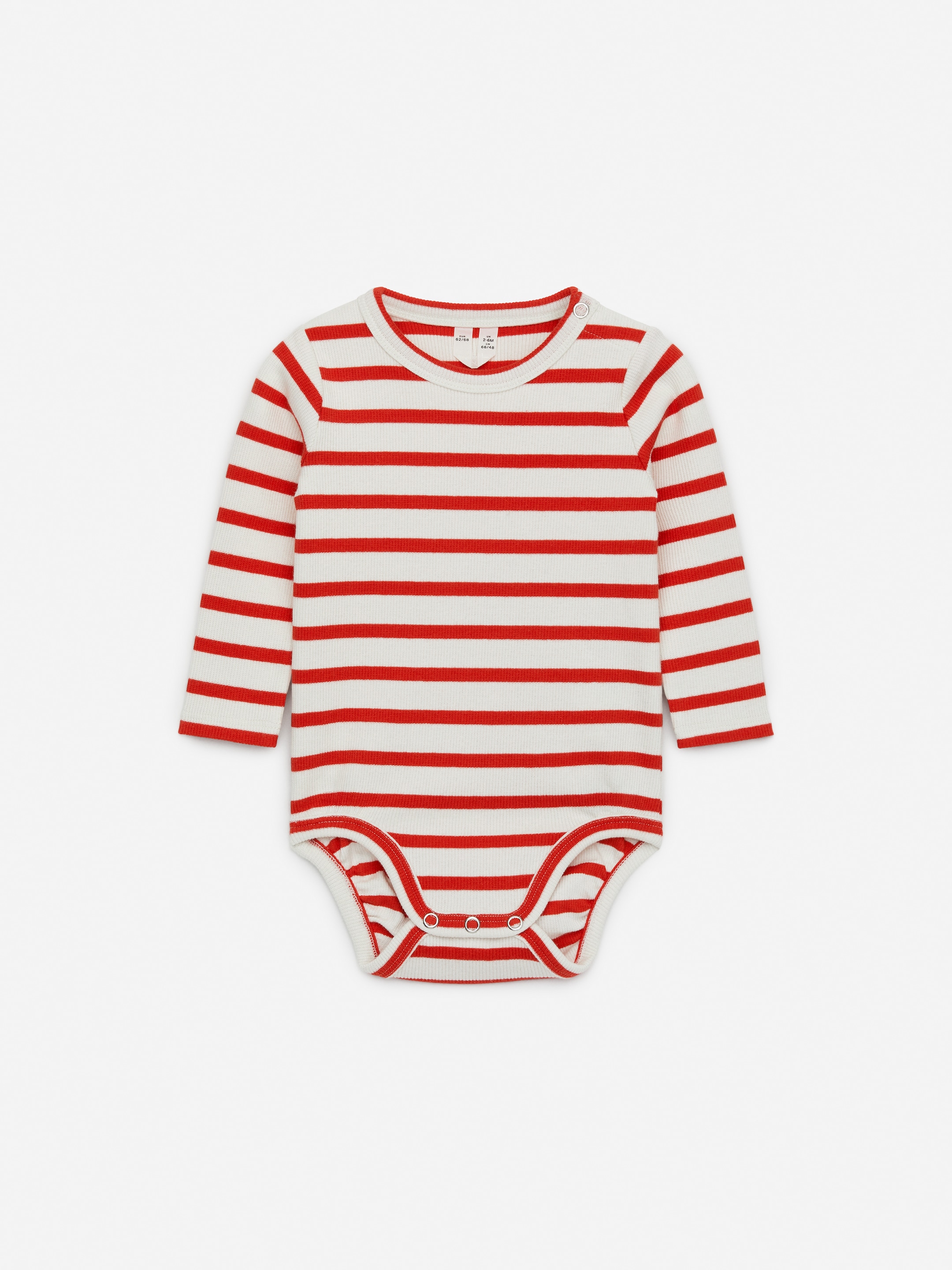 Grotere afbeelding bekijken: Geribde romper met lange mouwen - Rood/gebroken wit - KINDEREN | H&M NL 1