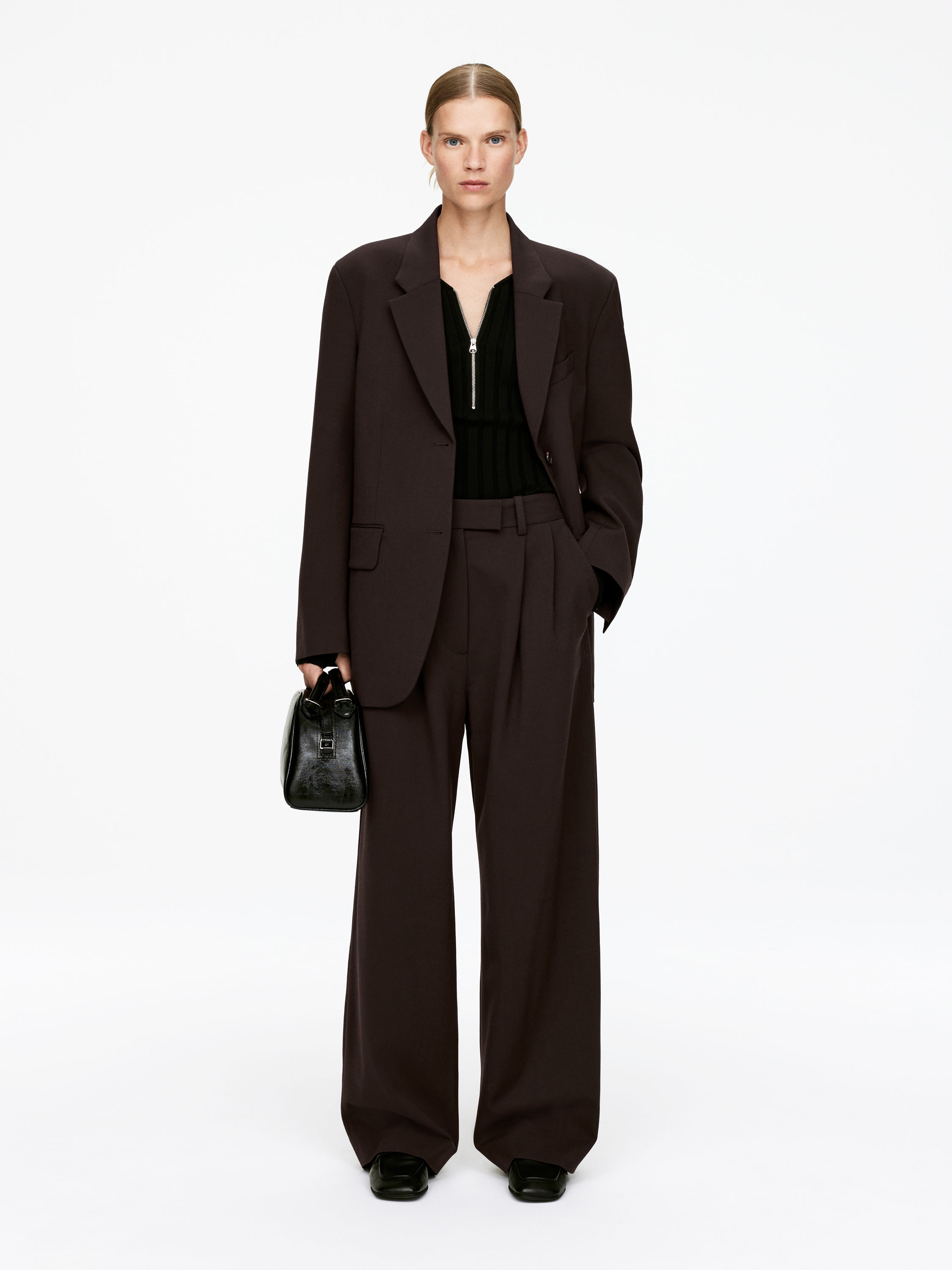 Wide-Leg Tailored Trousers-#3F3838-16875