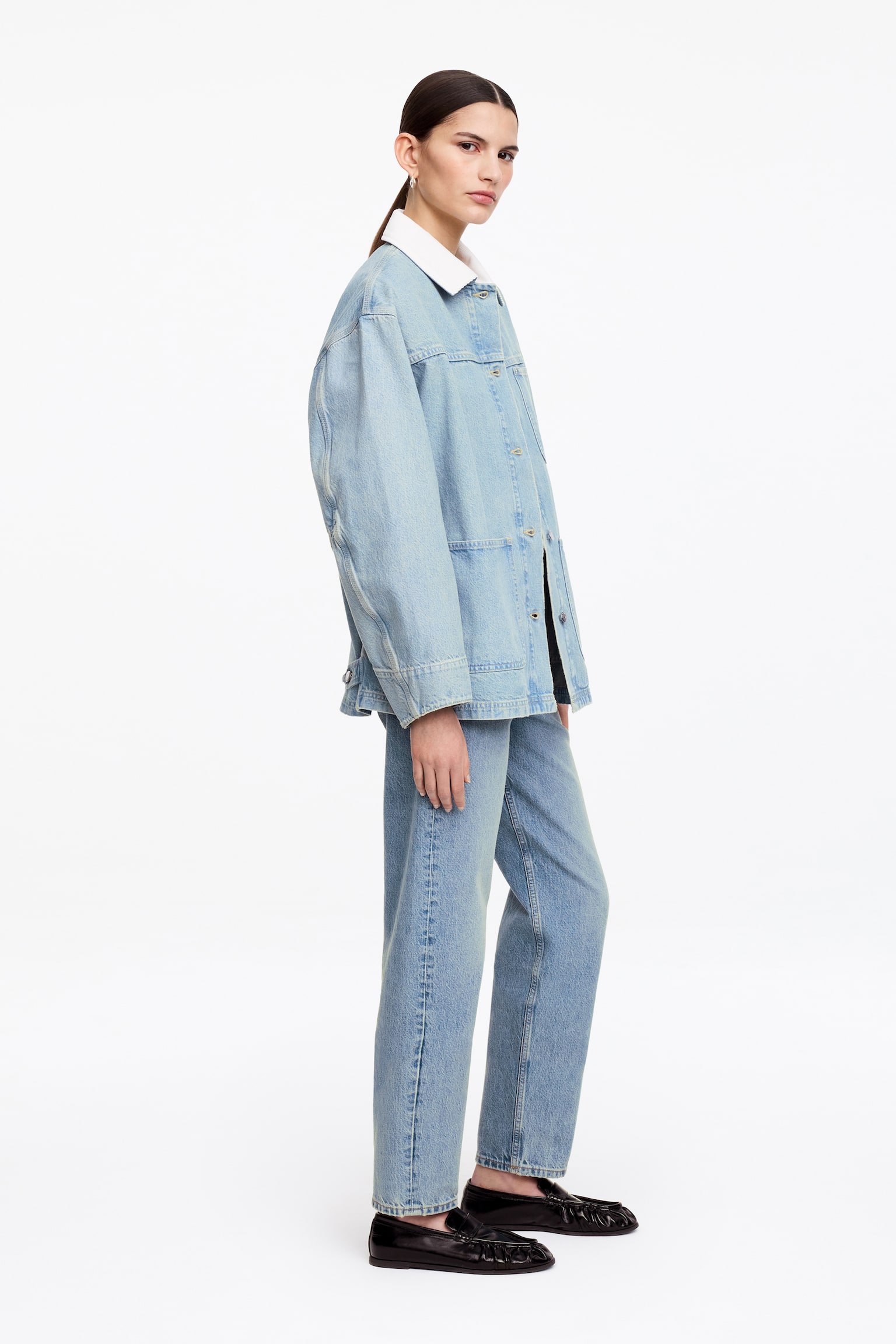 Casaco de ganga com gola de bombazina - Azul - 3