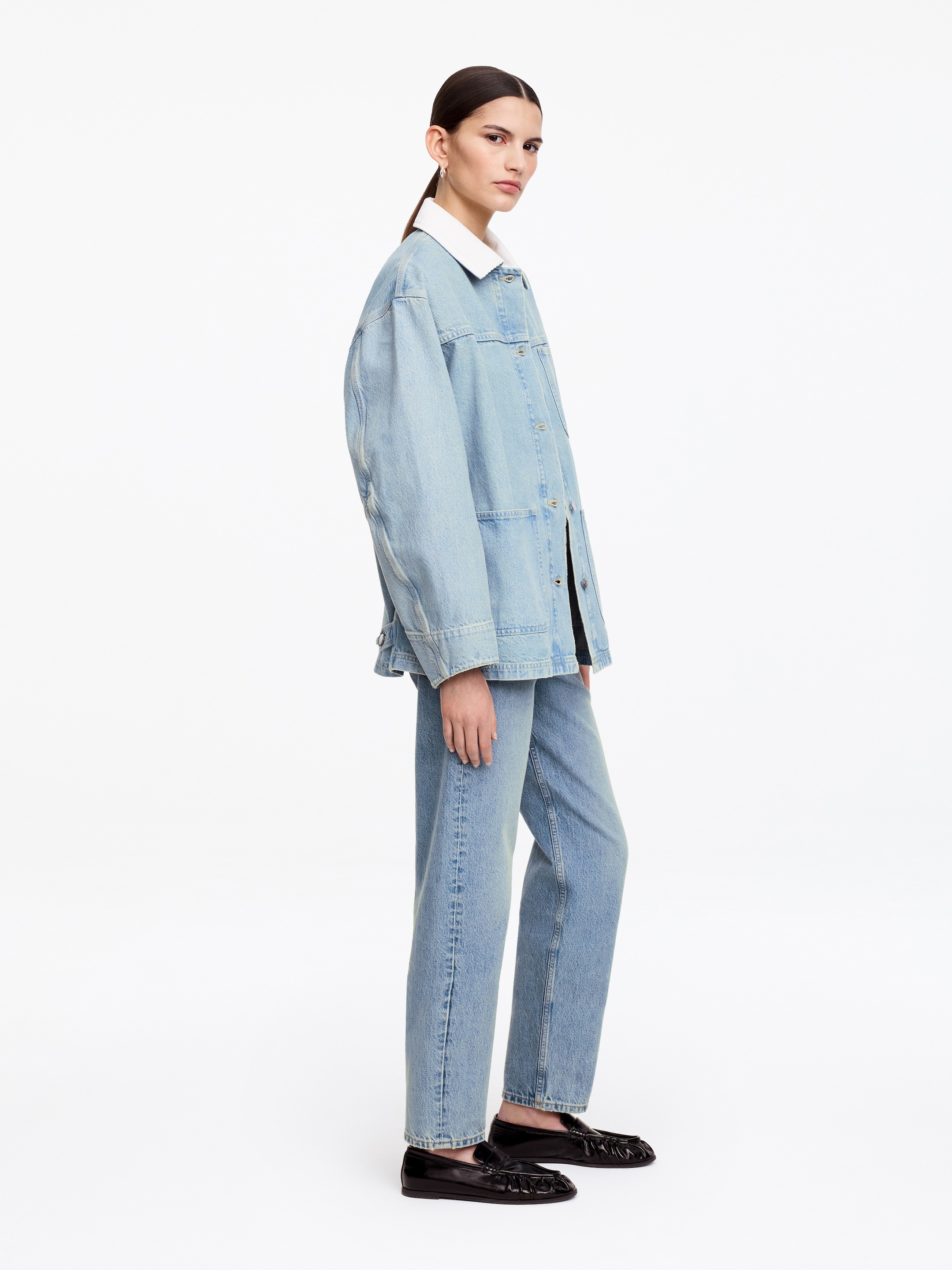 Corduroy-Collar Denim Jacket - Blue - Regular fit - Women - StillMedia/Lookbook - 5