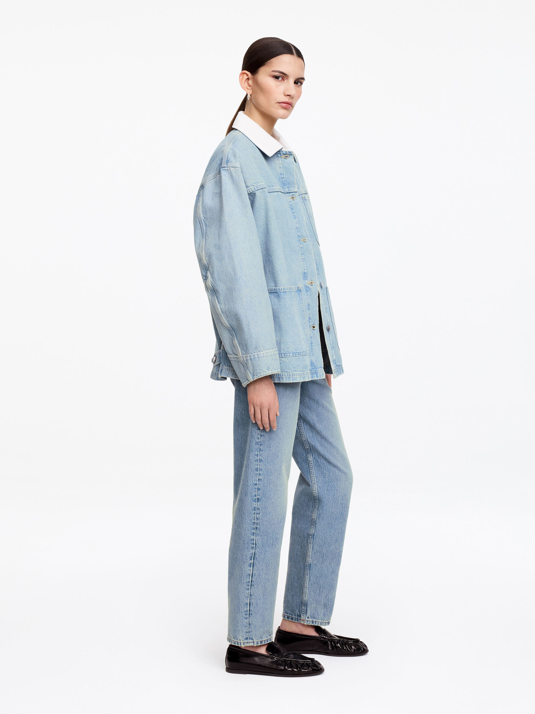 Denimowa kurtka ze sztruksowym kołnierzykiem - Niebieski - Fason normalny - Women - StillMedia/Lookbook - 5