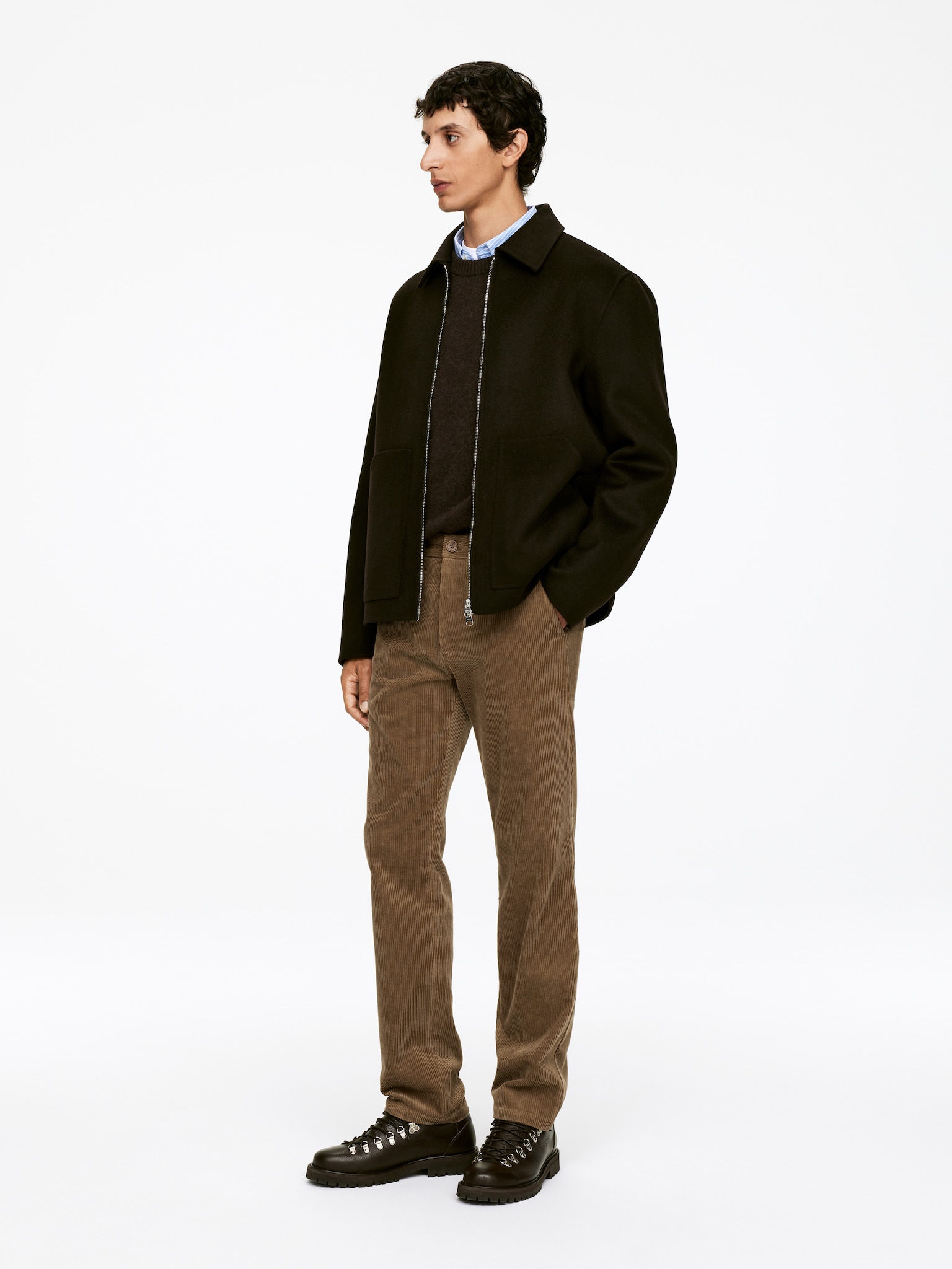 Pantalon chino droit en velours côtelé - Beige foncé/Noir/Bleu foncé/Noir - 5