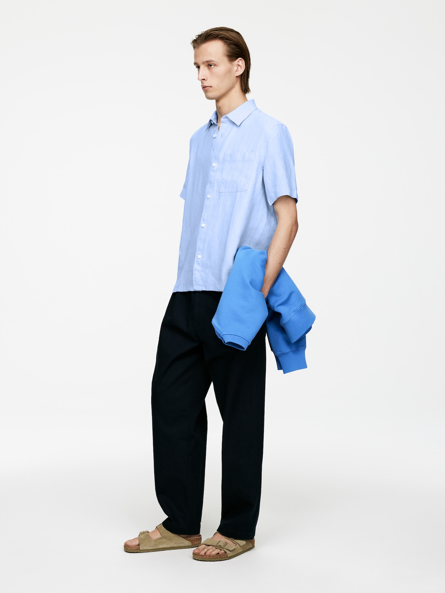 Chemise décontractée en lin - Bleu ciel/gris - 3