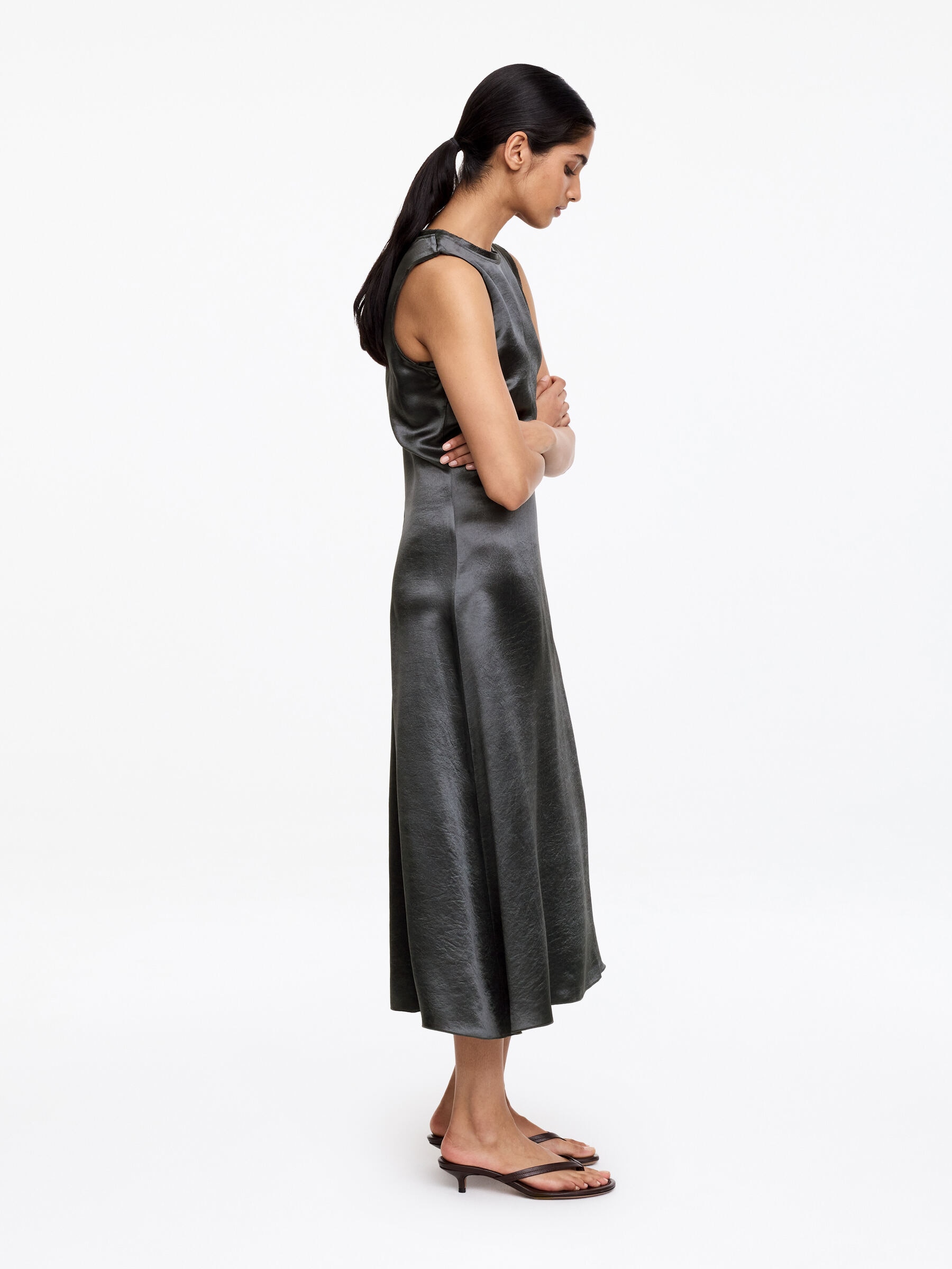 Crushed Satin Midi Dress - Grey - Slim fit - Women - StillMedia/Lookbook - 5