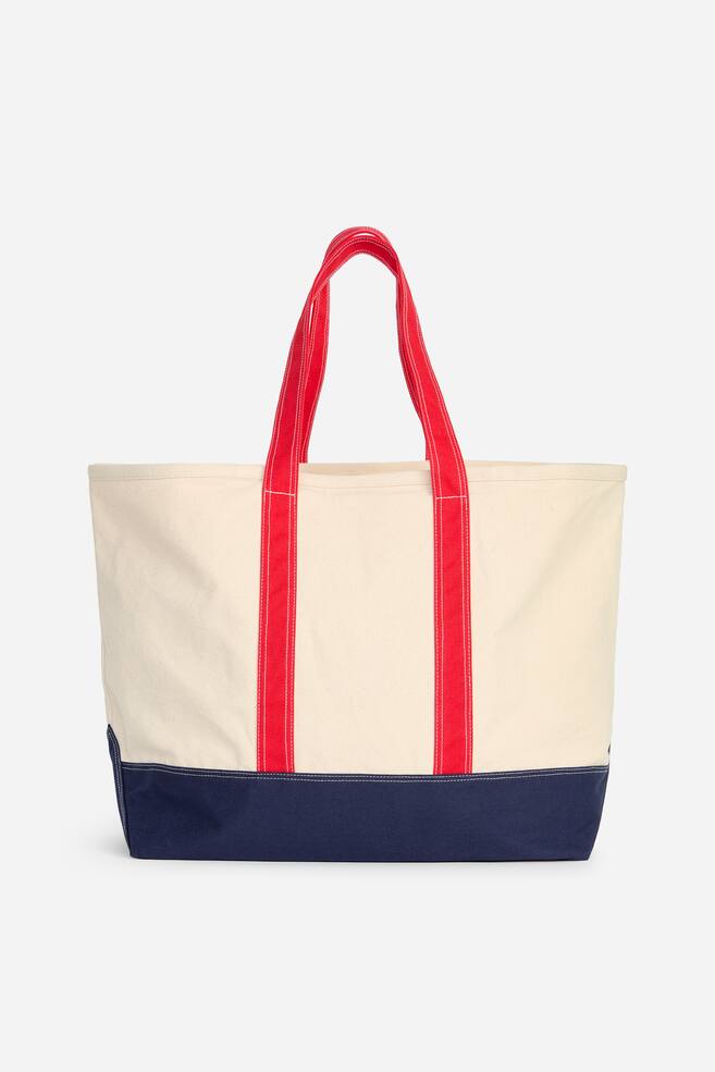 Large Canvas Tote Bag - Off-White/Navy/Off-White/Green - 1