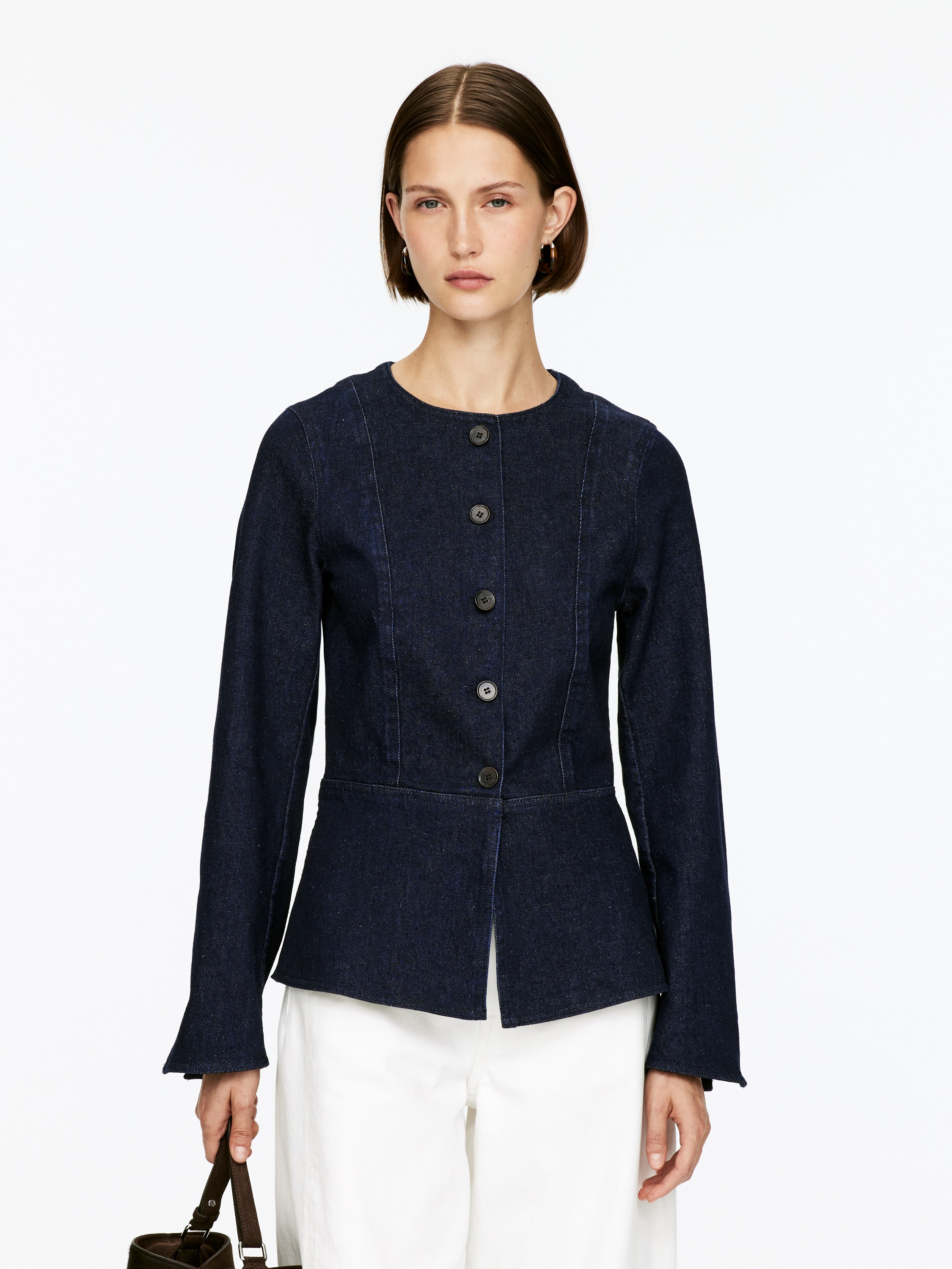 Peplum Denim Top - Dark Blue