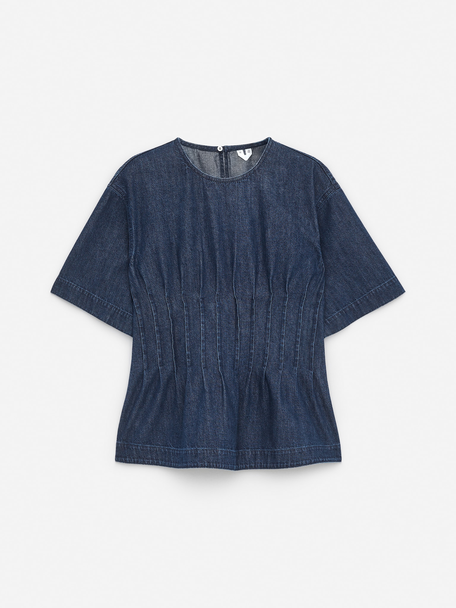 Top in denim con pieghe - Blu scuro