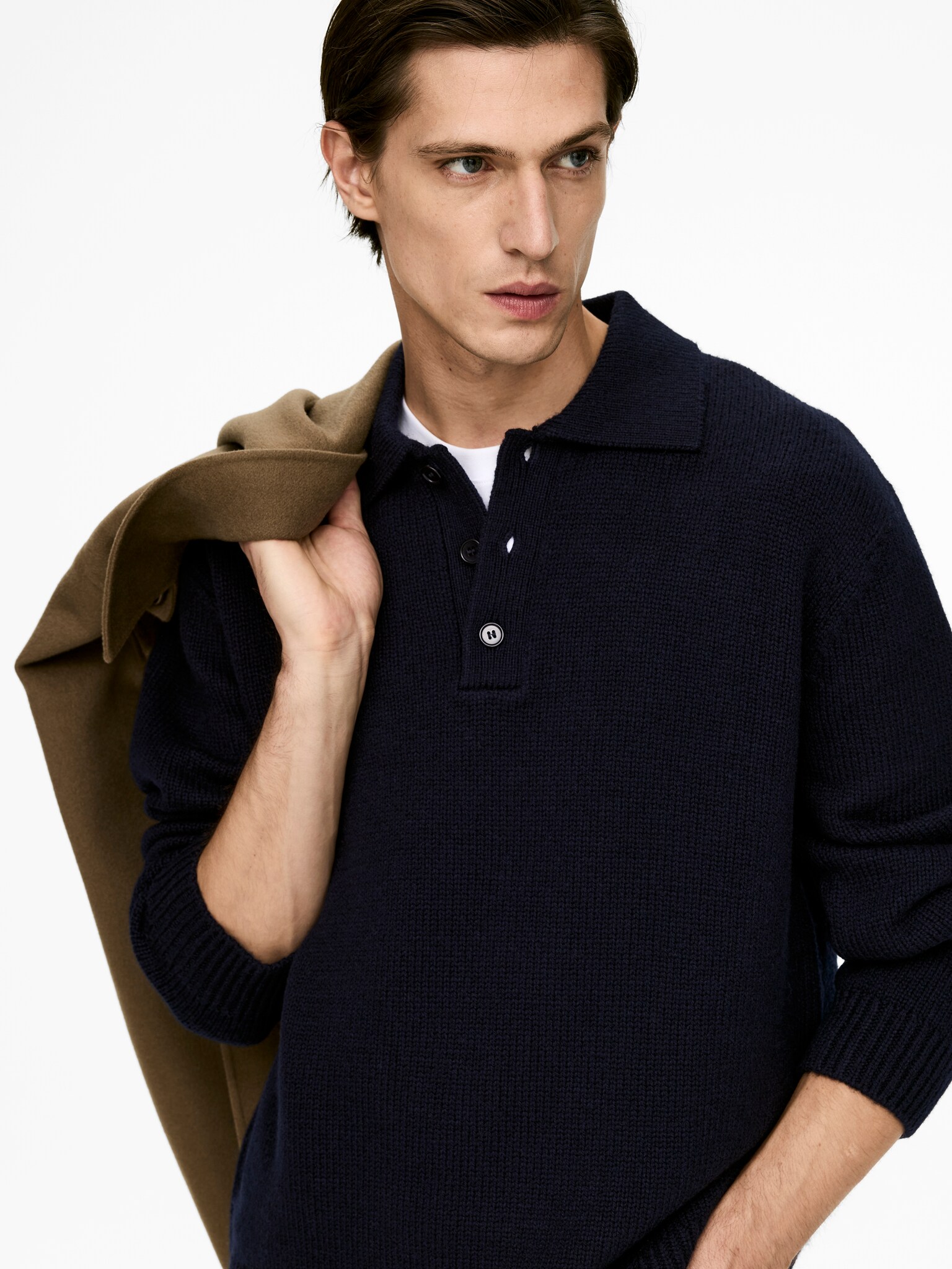 Wool Polo Jumper - Dark Blue/Grey - 4