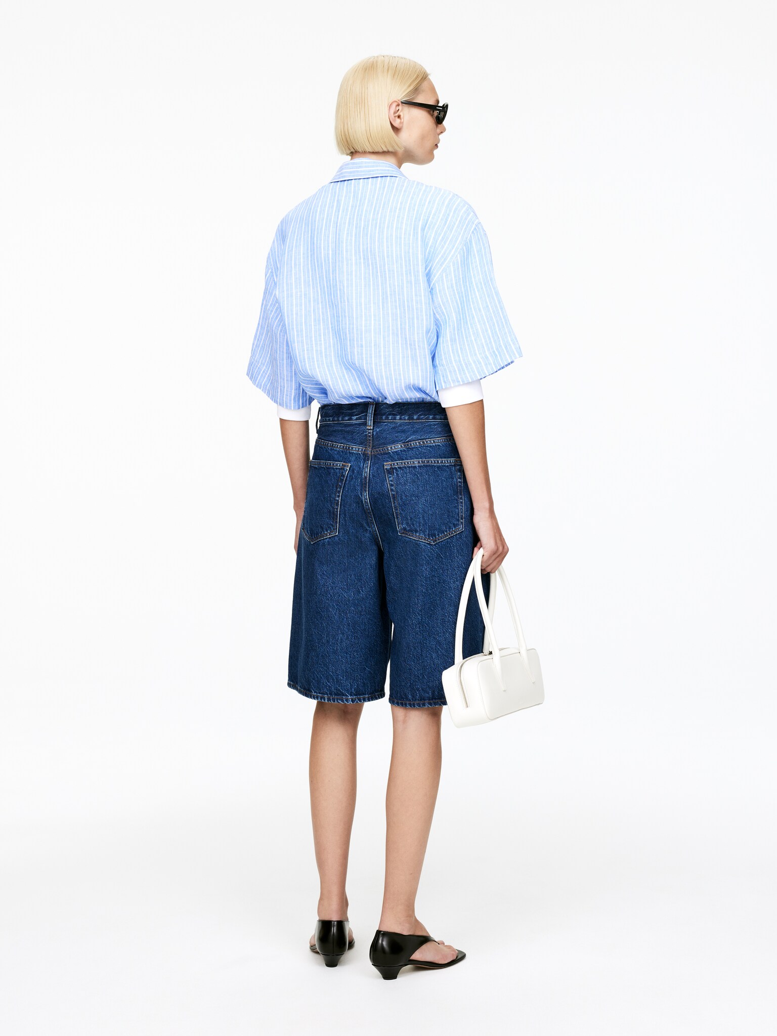 Long Denim Shorts - Bleu foncé/Blanc/Beige - 6