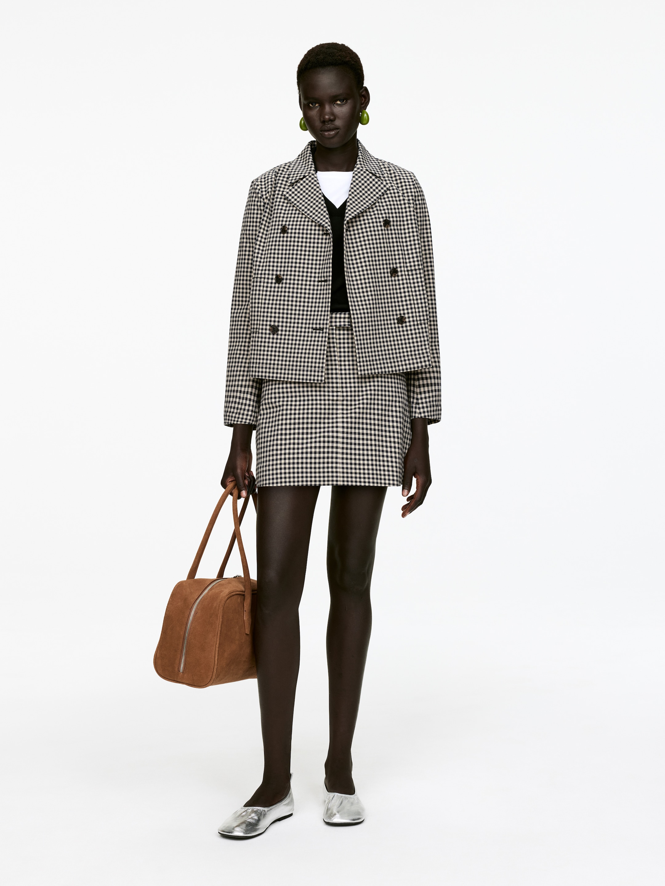Se større billede: Gingham-mininederdel - Mørkeblå/beige - DAME | H&M DK 1