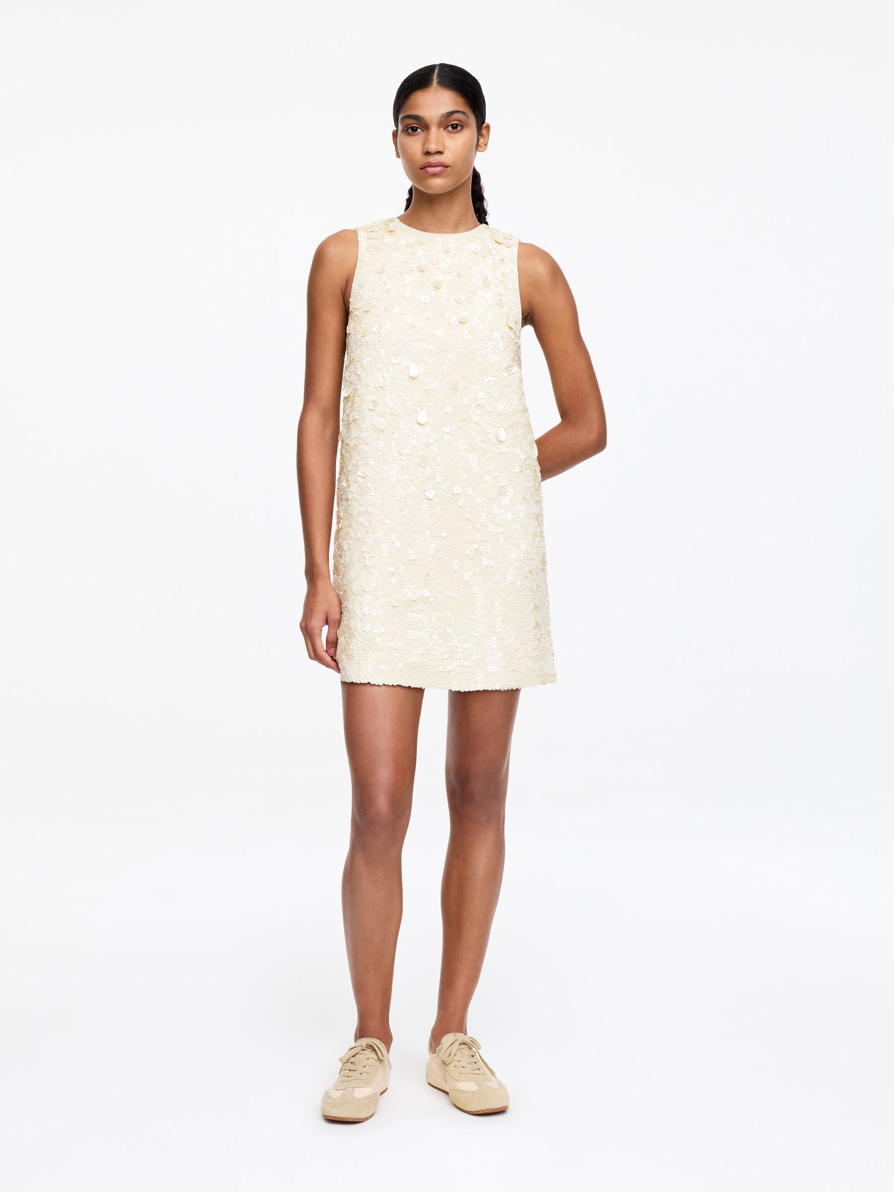 Vestido mini de lentejuelas-#E1DCC6-17877