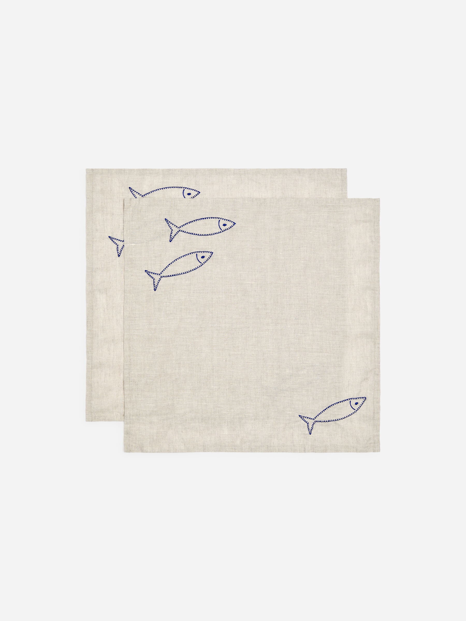 Serviettes de table en lin brodées, lot de deux-Beige-19143