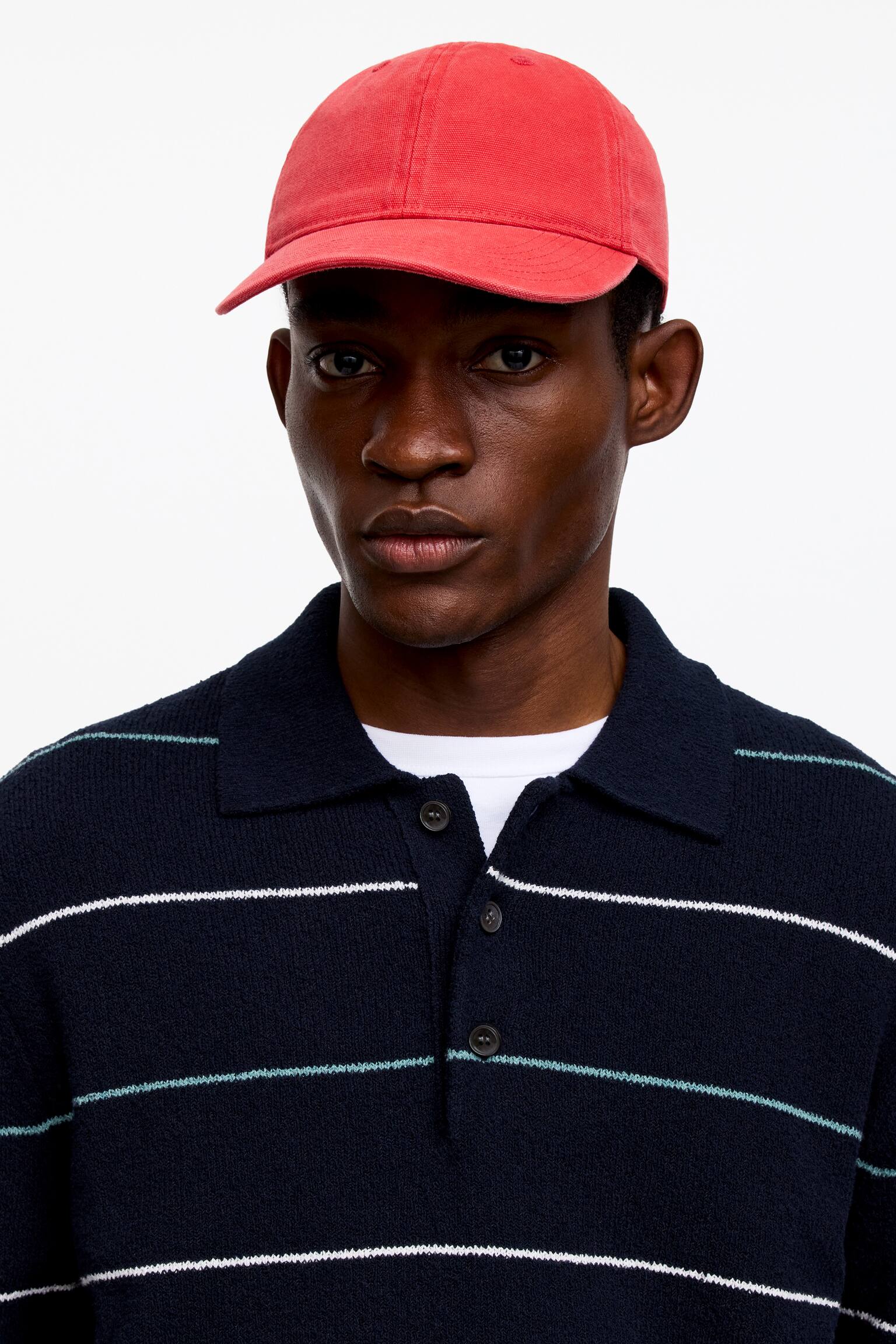 Cappellino in tela di cotone lavato - Rosso/Nero - 3