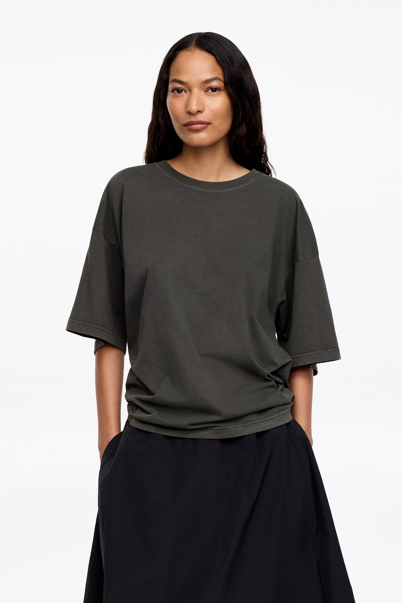 Oversized T-shirt - Gewassen zwart/Wit/Kakigroen/roze - 1