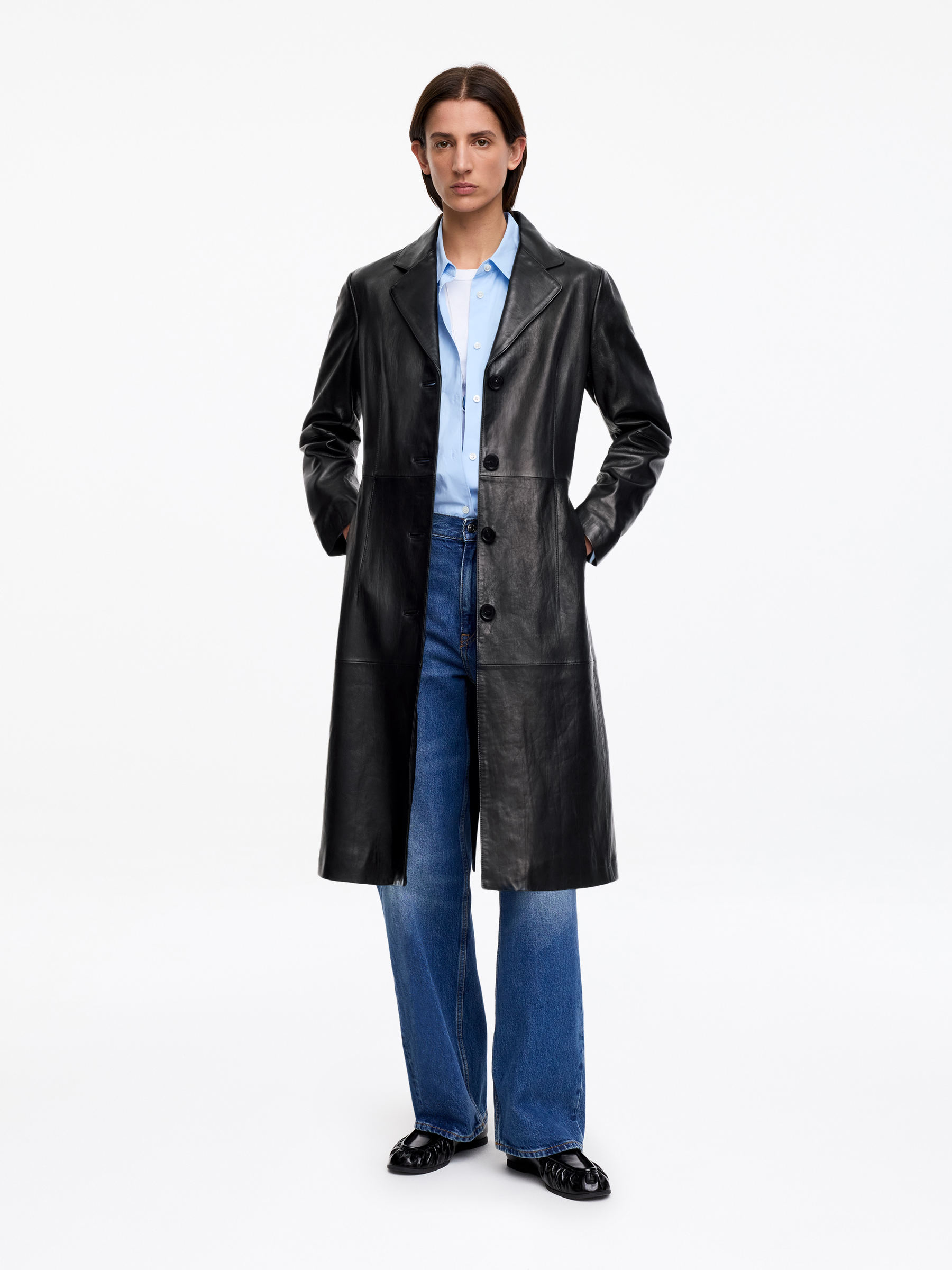 Skórzany płaszcz - Czarny - Wąski fason - Women - StillMedia/Lookbook - 12