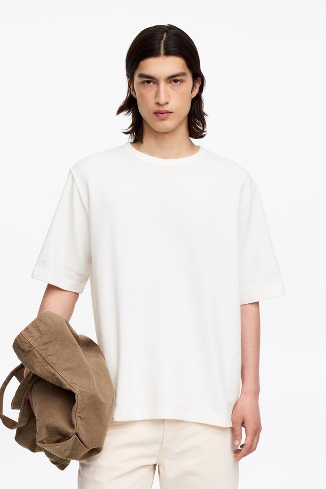 Relaxed Bouclé T-Shirt - Off White/Beige/Bright Blue - 1