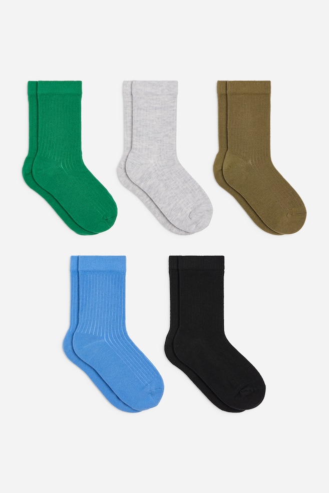 Chaussettes en maille côtelée, 5 paires - Vert/Bleu/Multicolore/Pêche/Multicolore - 1
