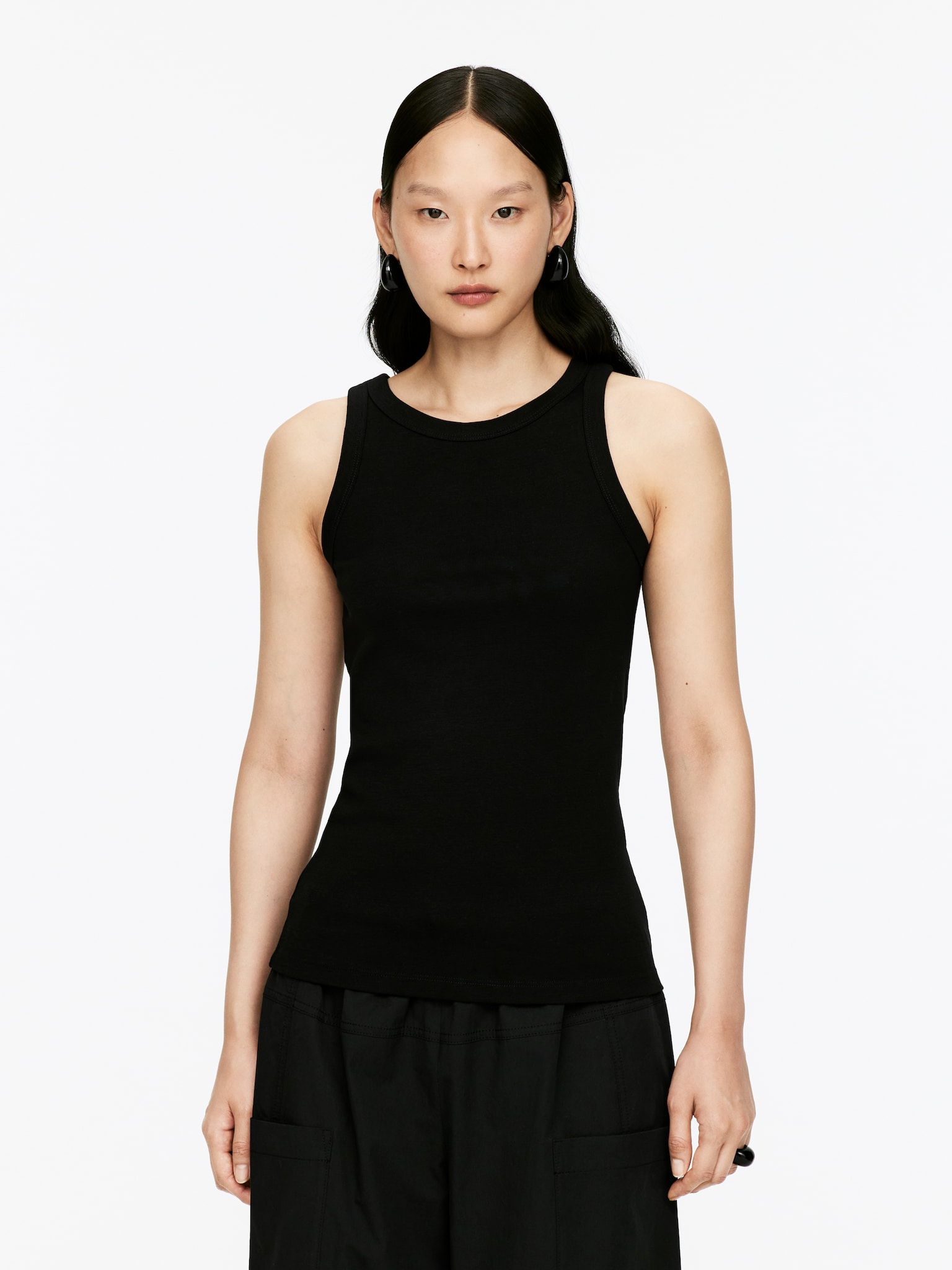 Geripptes Tanktop - Schwarz/Weiß/Grau - 1