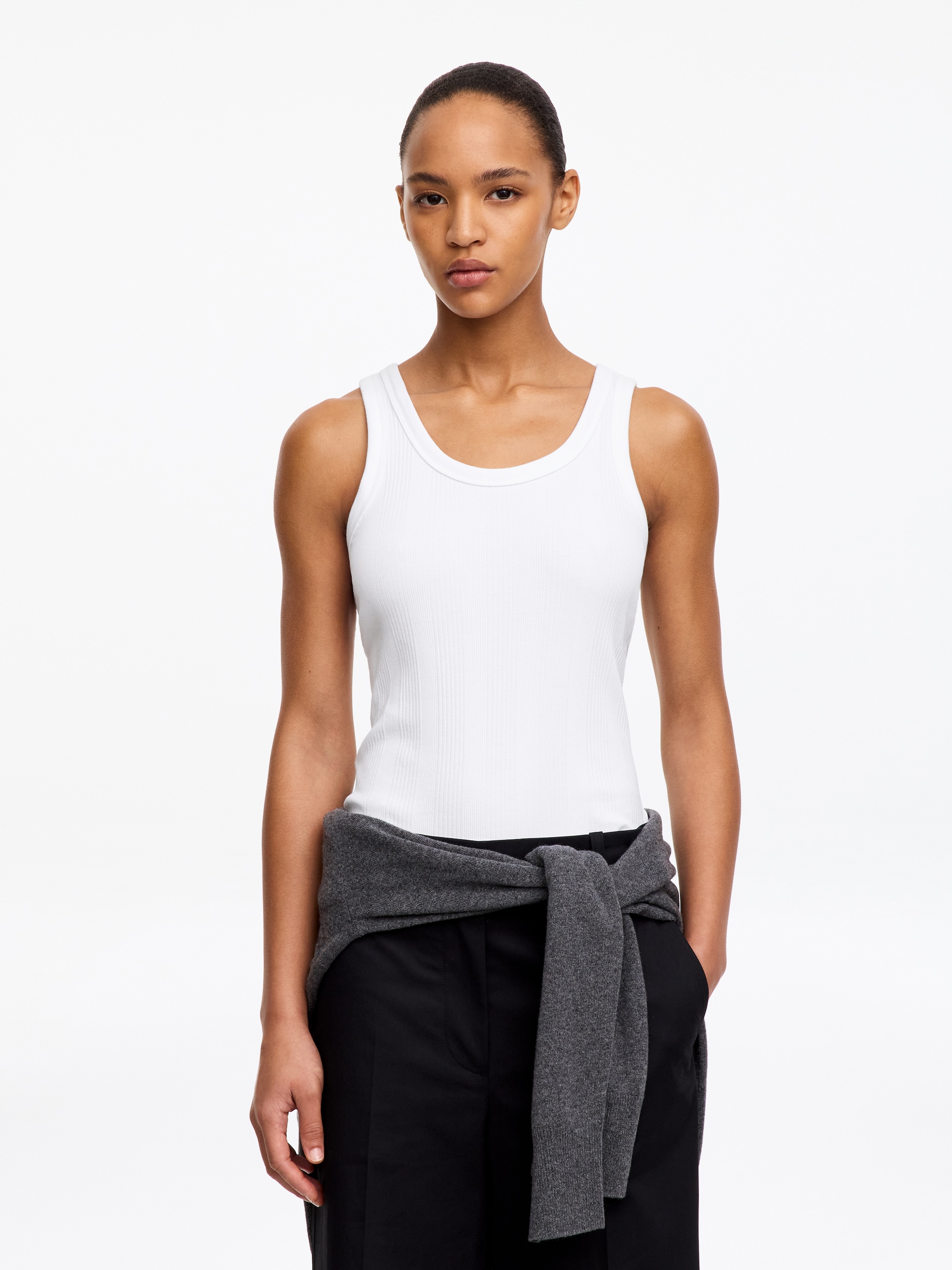 Rib Tank Top-White-19974