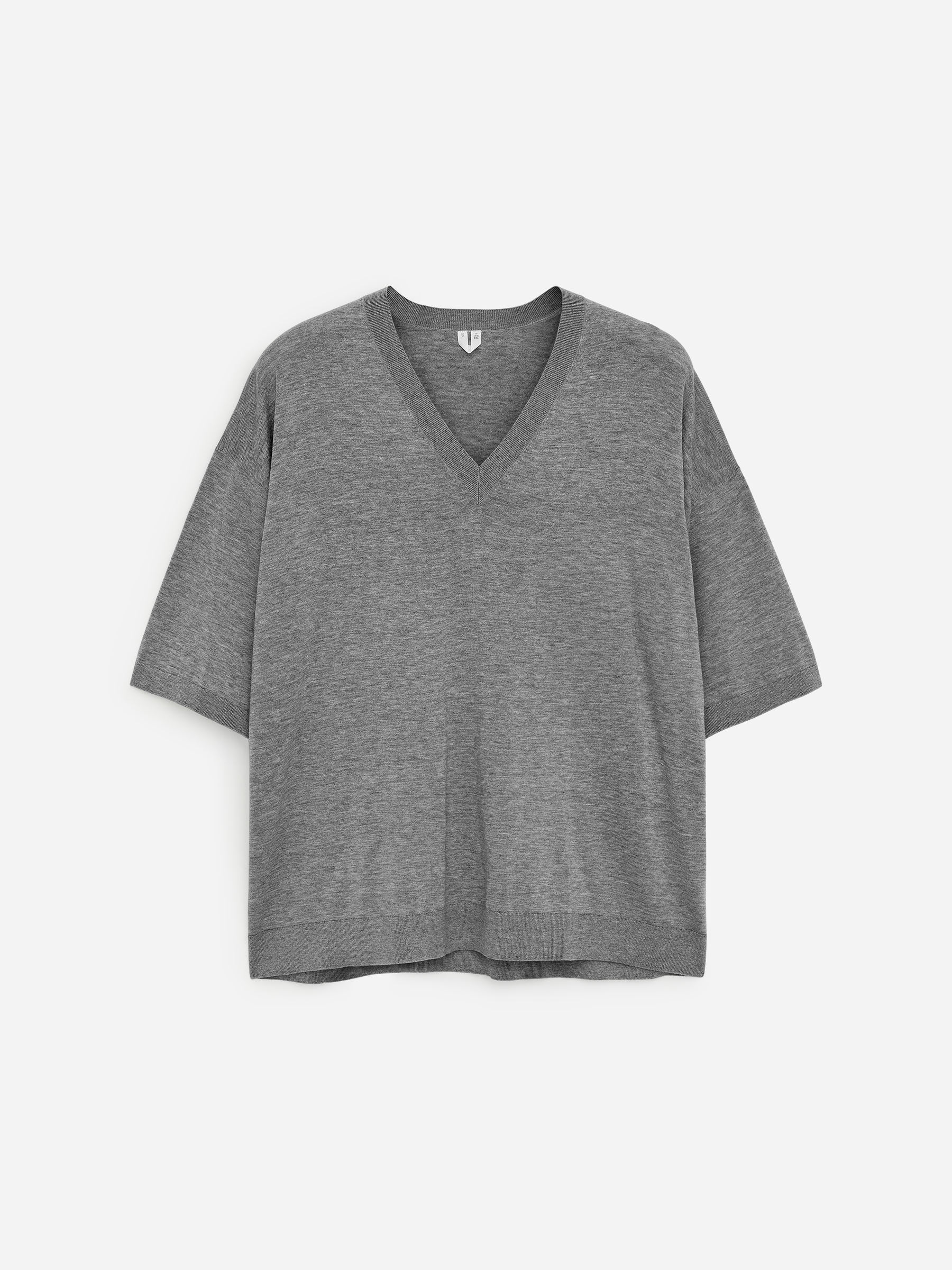 Cotton-Silk V-Neck Top - Grey - Loose fit - Women - StillMedia/DescriptiveStillLife - 1