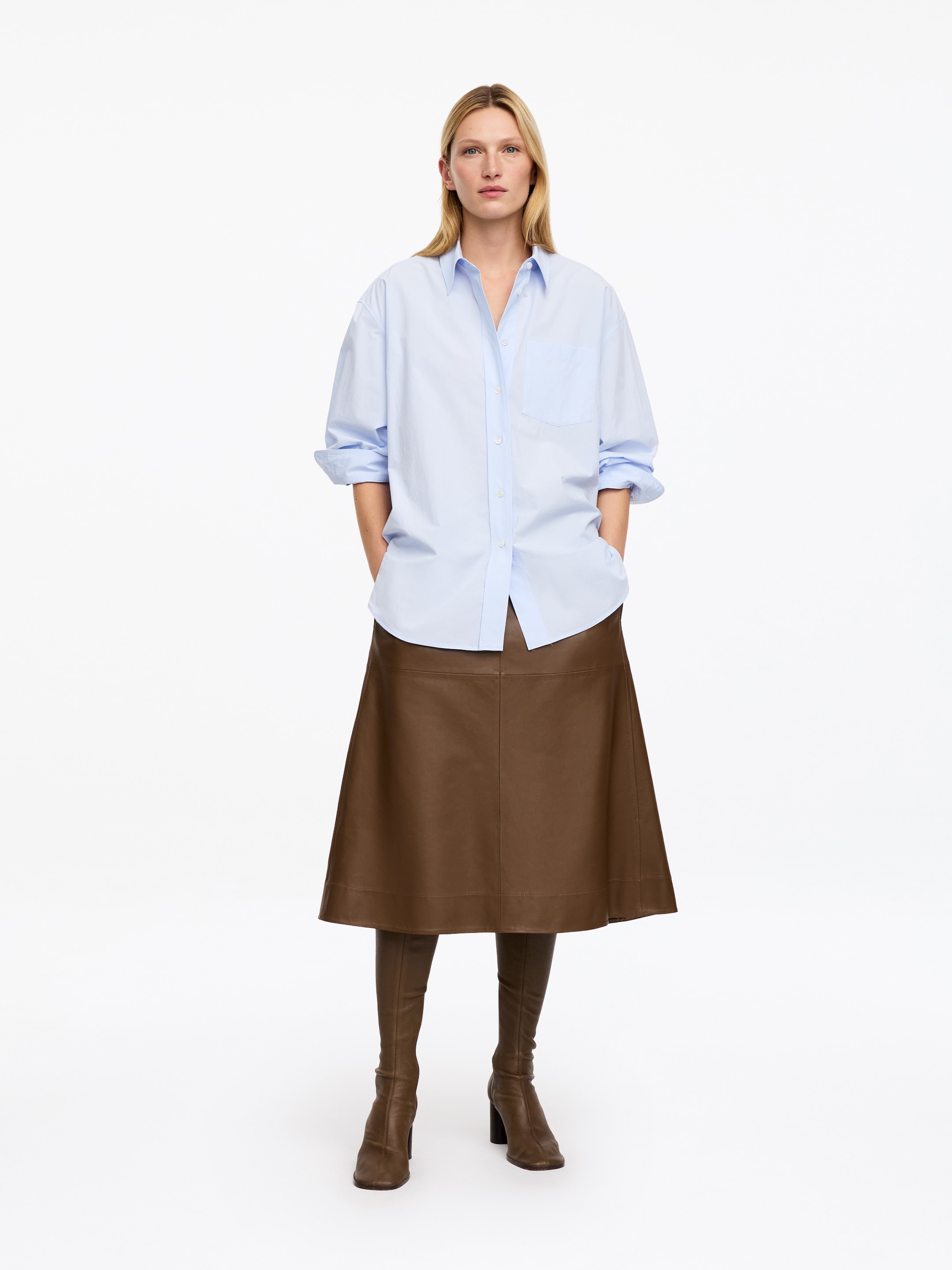 Pull-on Leather Skirt-Brown-20256