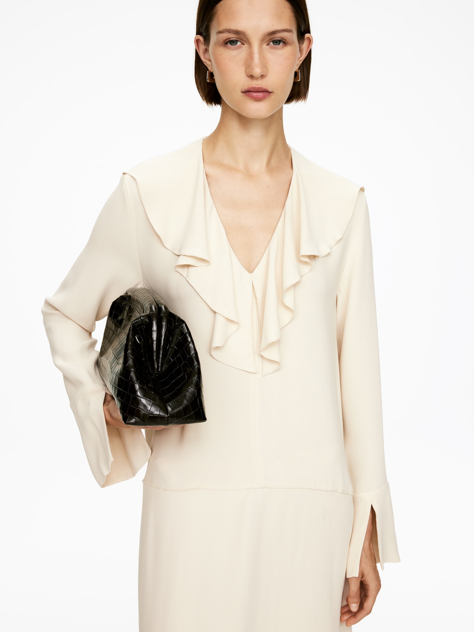 Robe à col volanté - Blanc cassé - 3