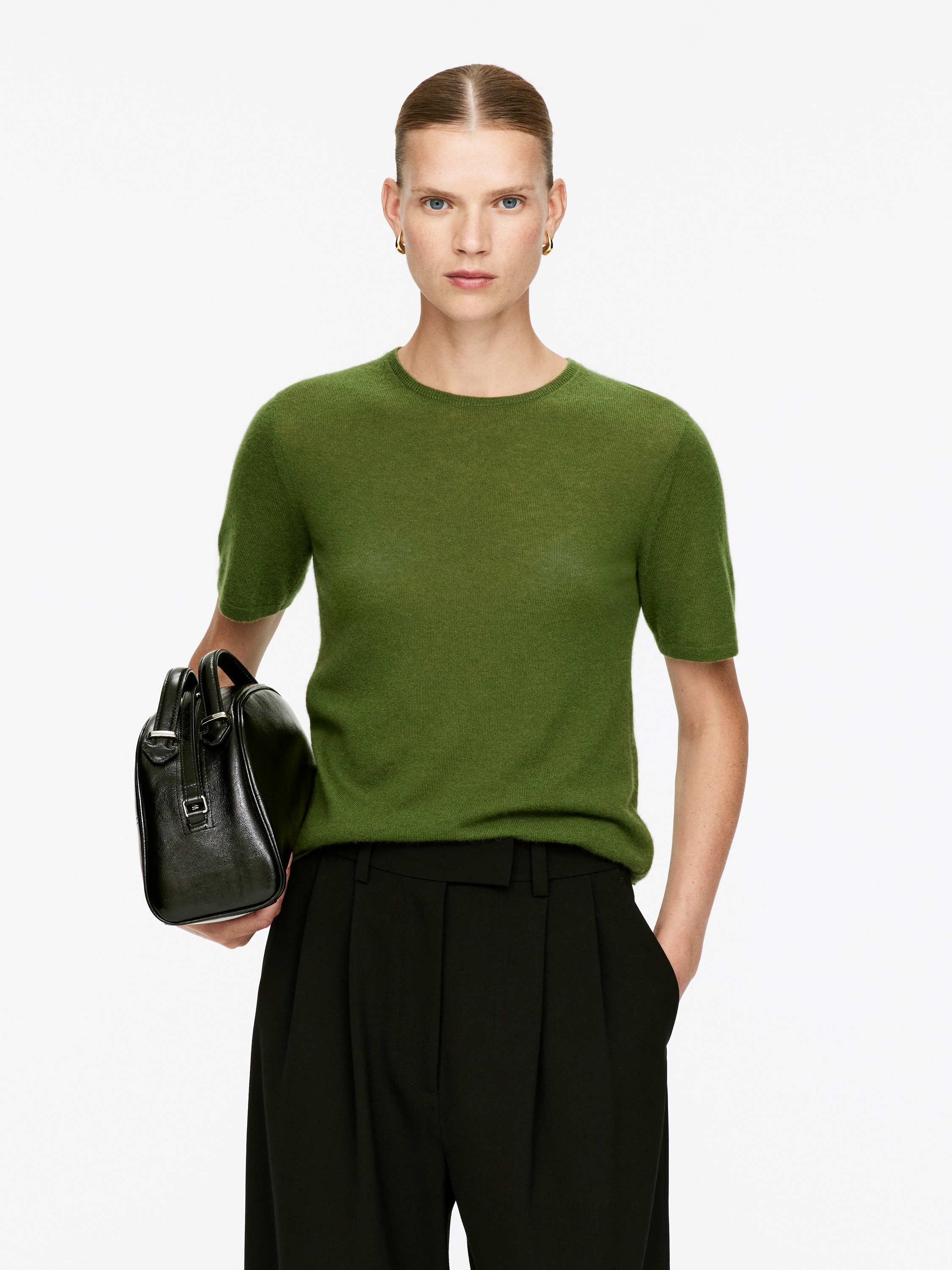 Pure Cashmere Top - Green/Grey