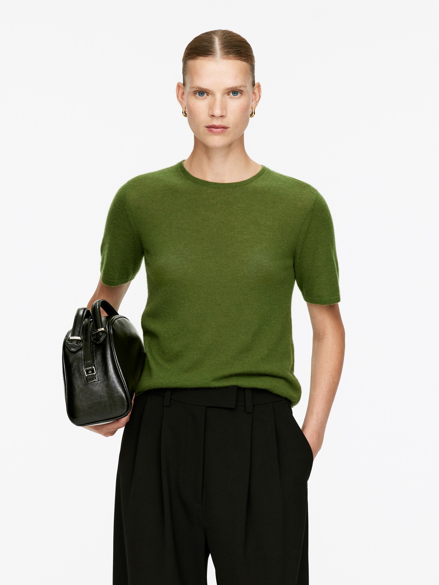 Pure Cashmere Top - Green/Grey