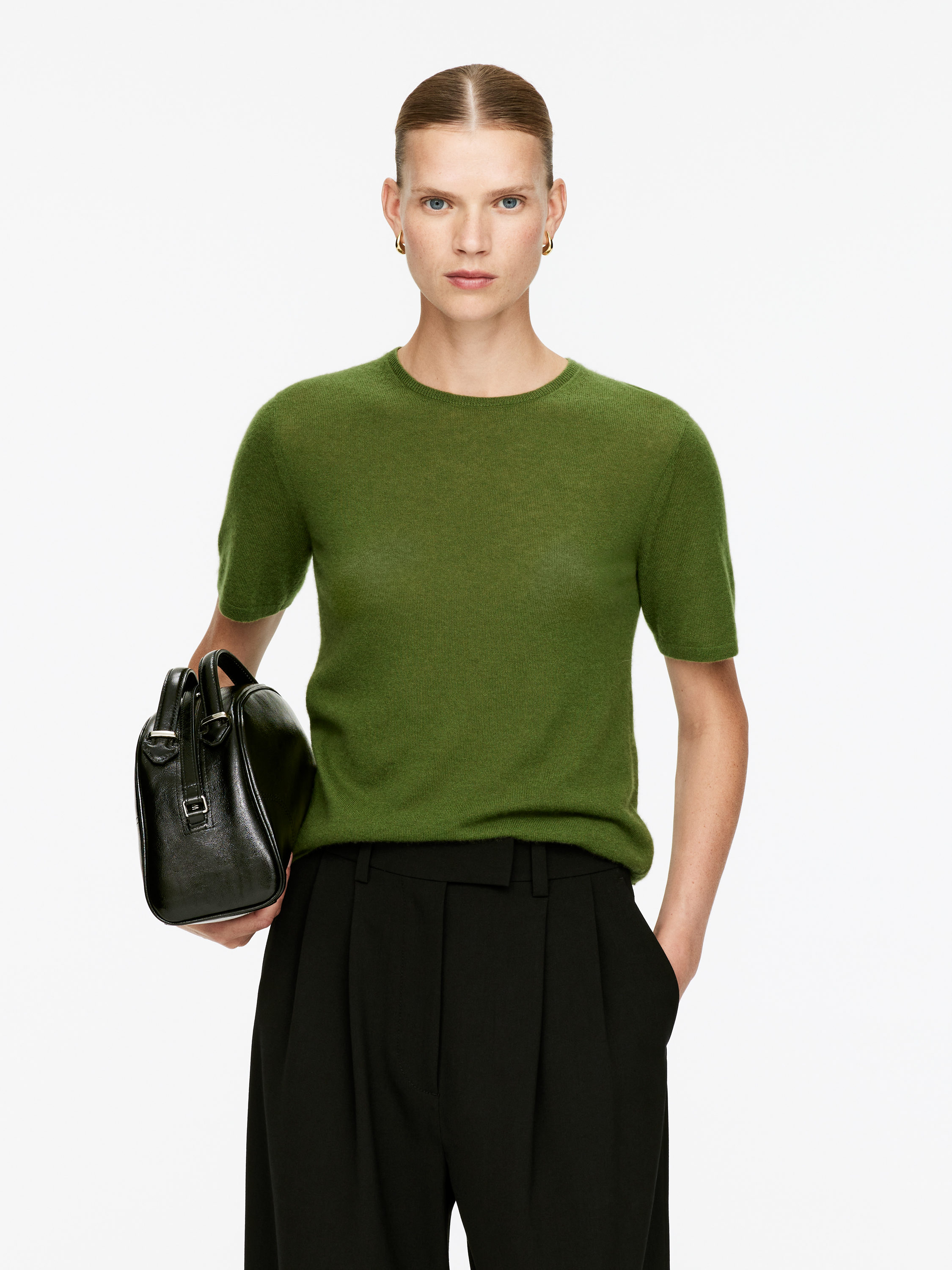 Pure Cashmere T-Shirt-#5C623B-16196