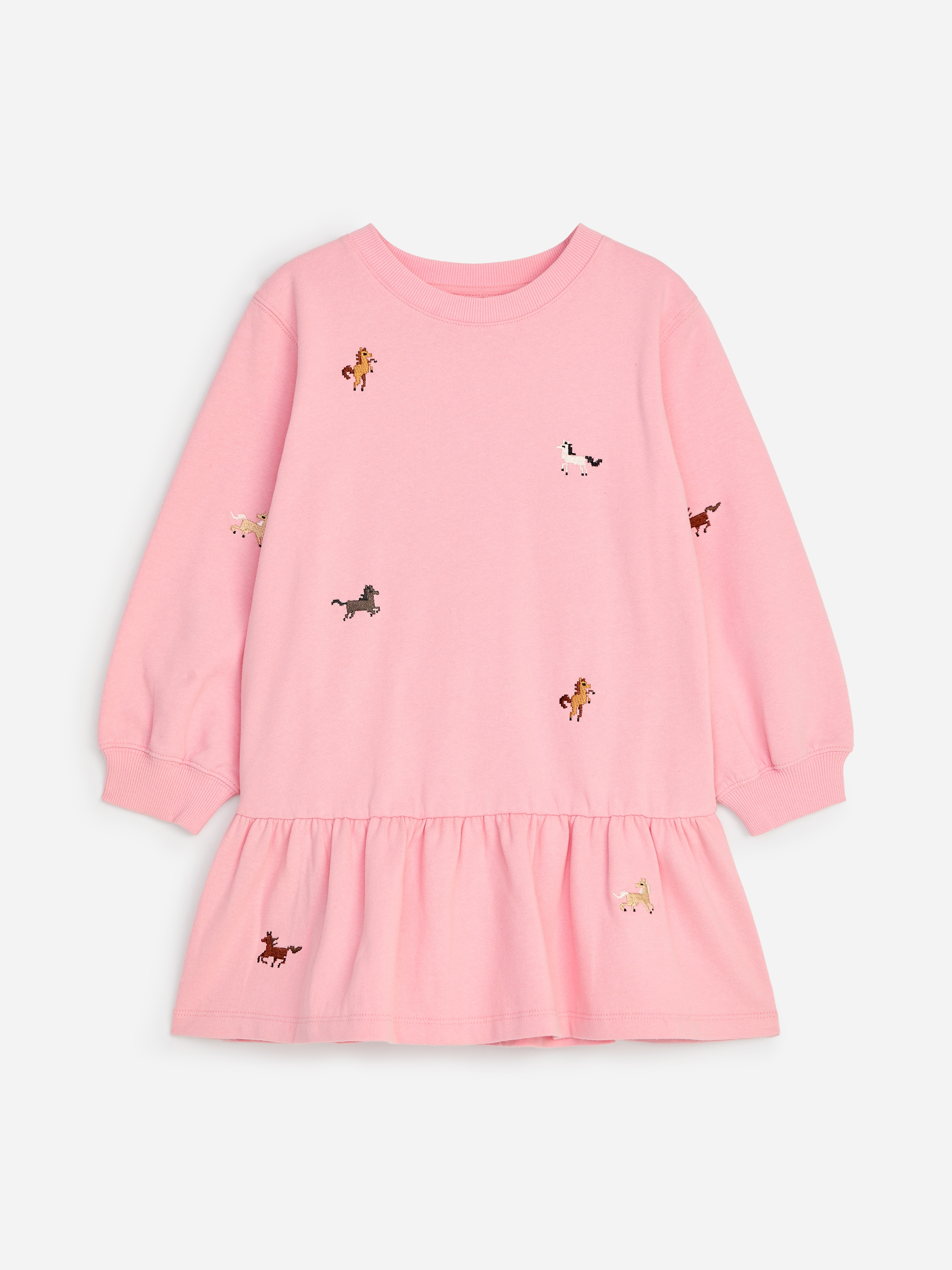Embroidered Sweatshirt Dress-Pink-21004