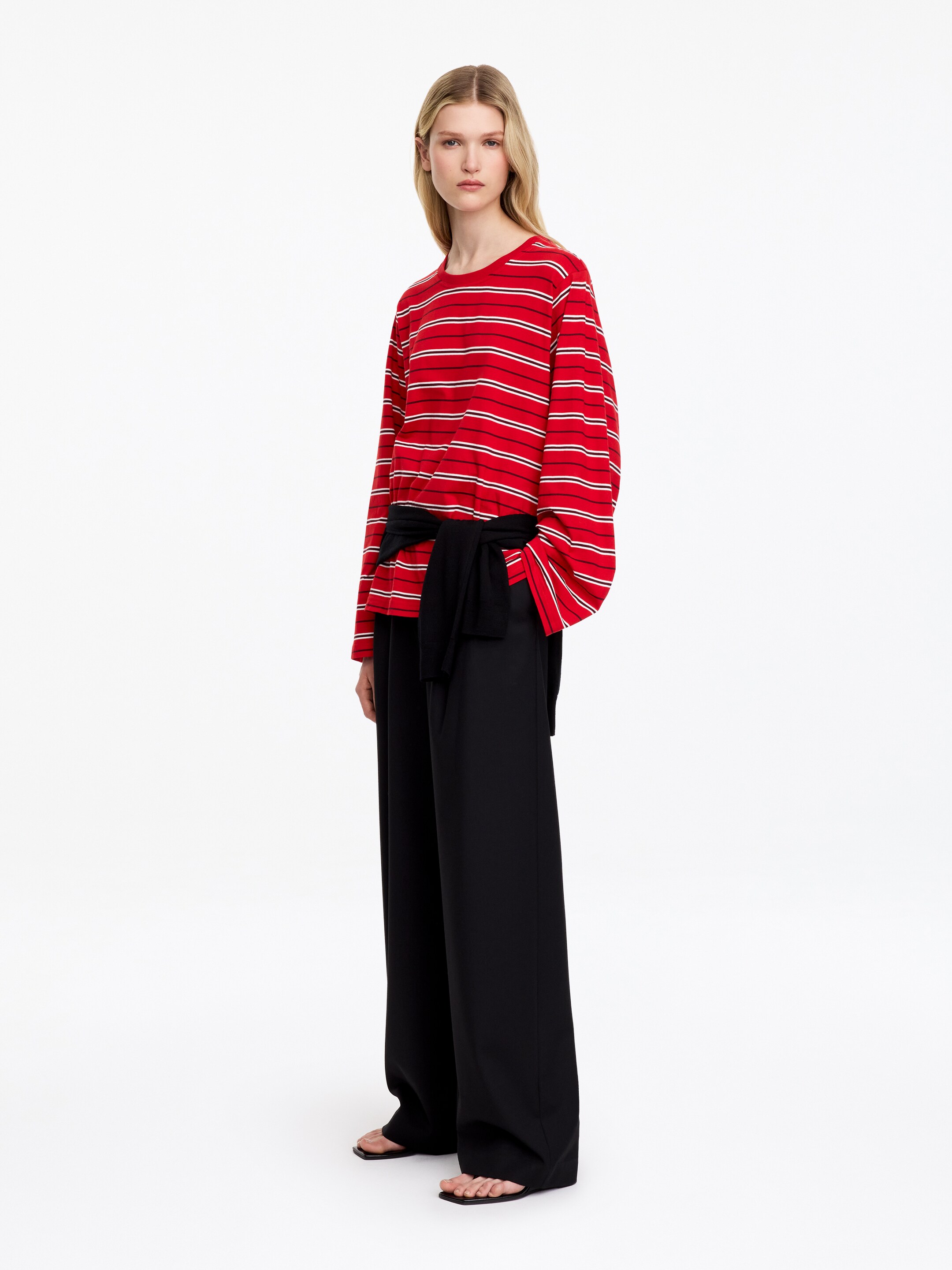 Striped Long-Sleeved T-Shirt - Red - Loose fit - women - StillMedia/Lookbook - 4