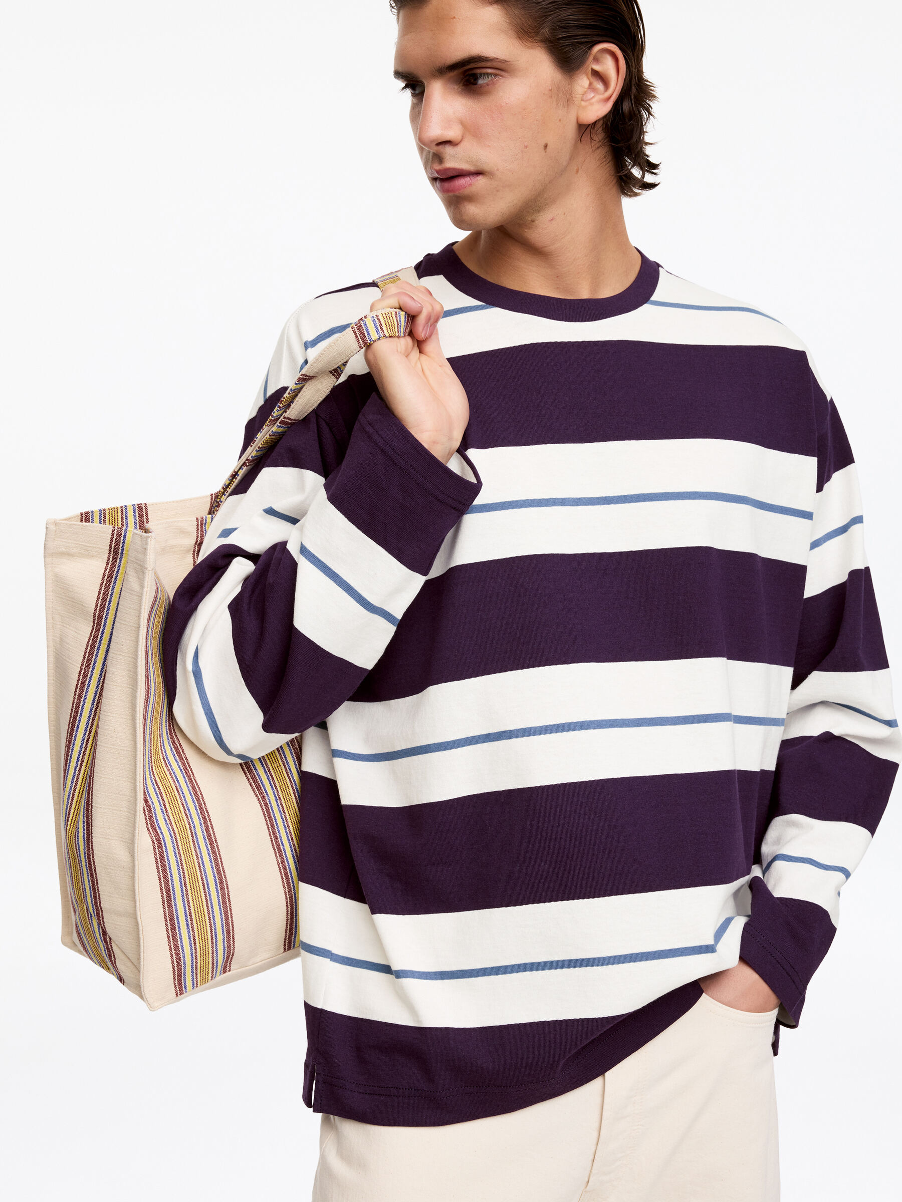 Relaxed Long-Sleeve T-Shirt - Purple/Off White - Relaxed fit - Men - StillMedia/Lookbook - 2
