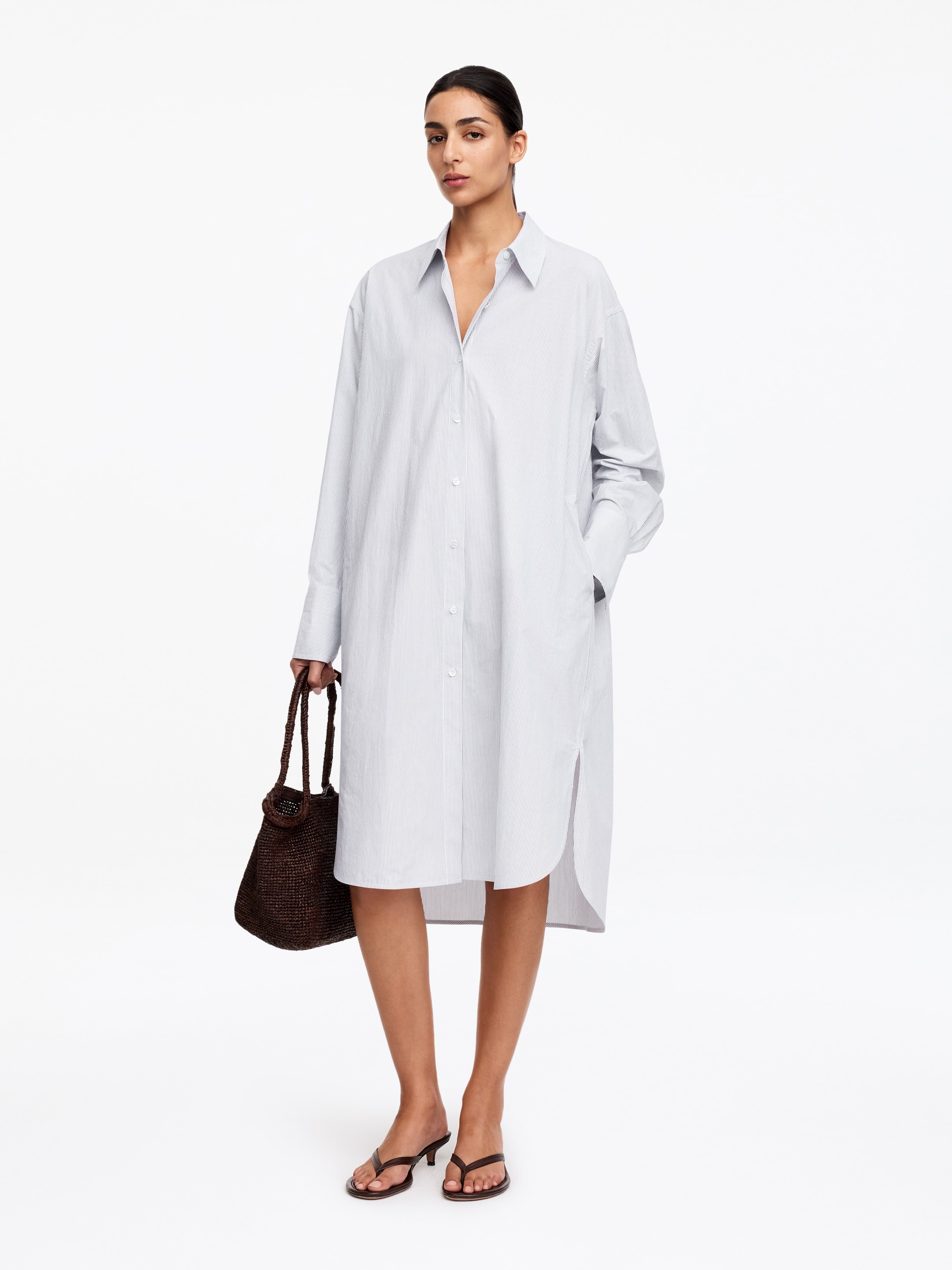 Cotton Shirt Dress-#FFFFFF-19565