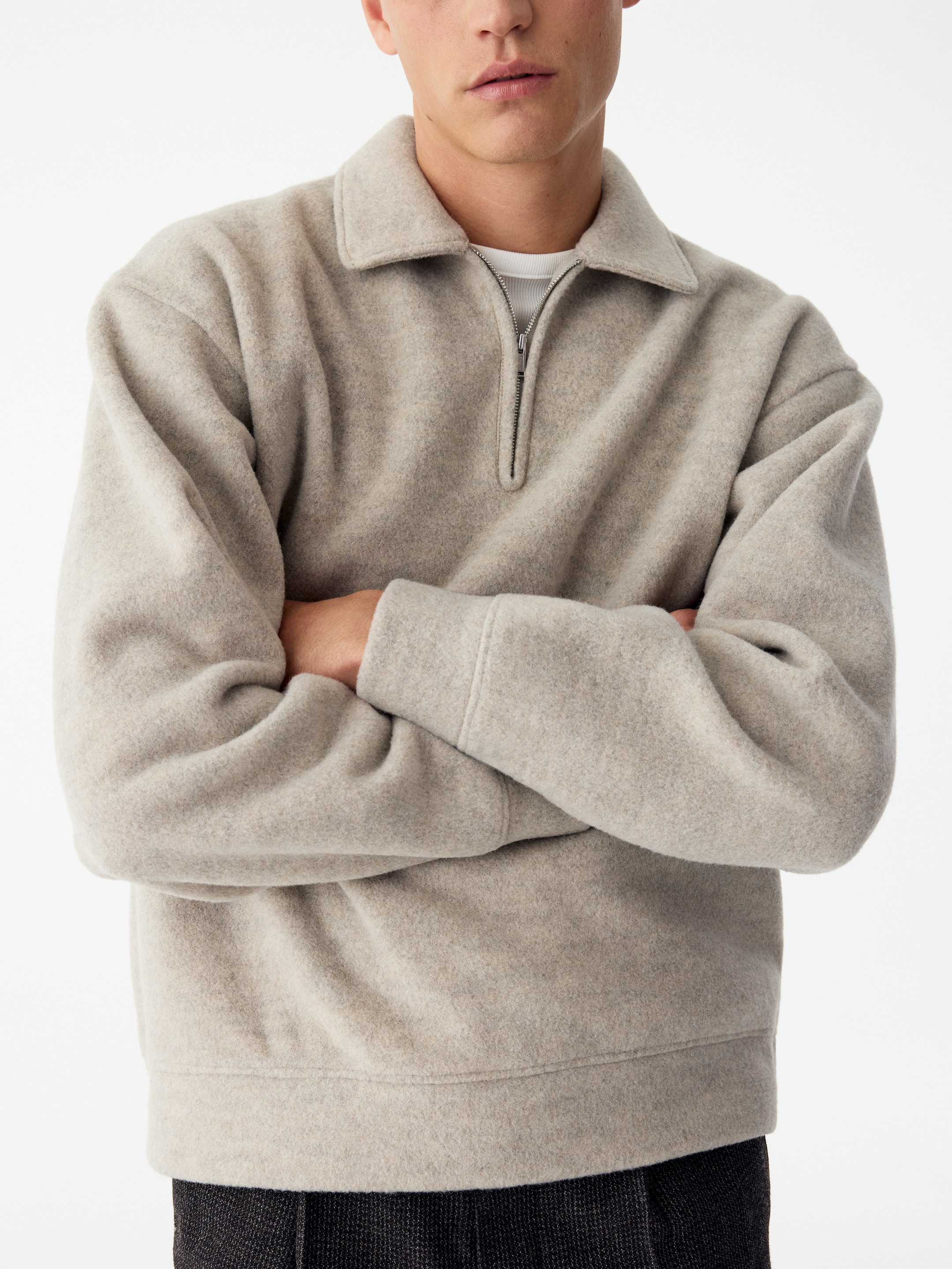 Maglione doppiato con mezza cerniera - Beige mélange - Relaxed fit - men - StillMedia/Lookbook - 4